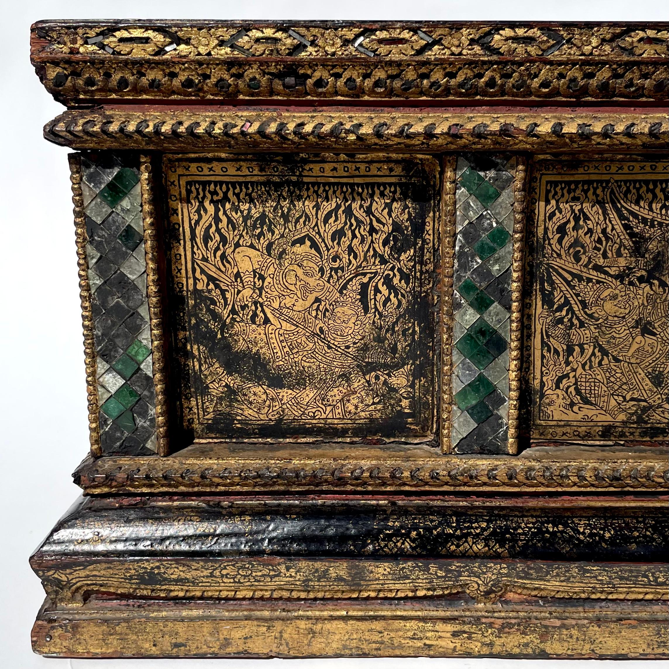 19th Century Antique Thai Buddhist Manuscript Box, Rattanakosin Kingdom