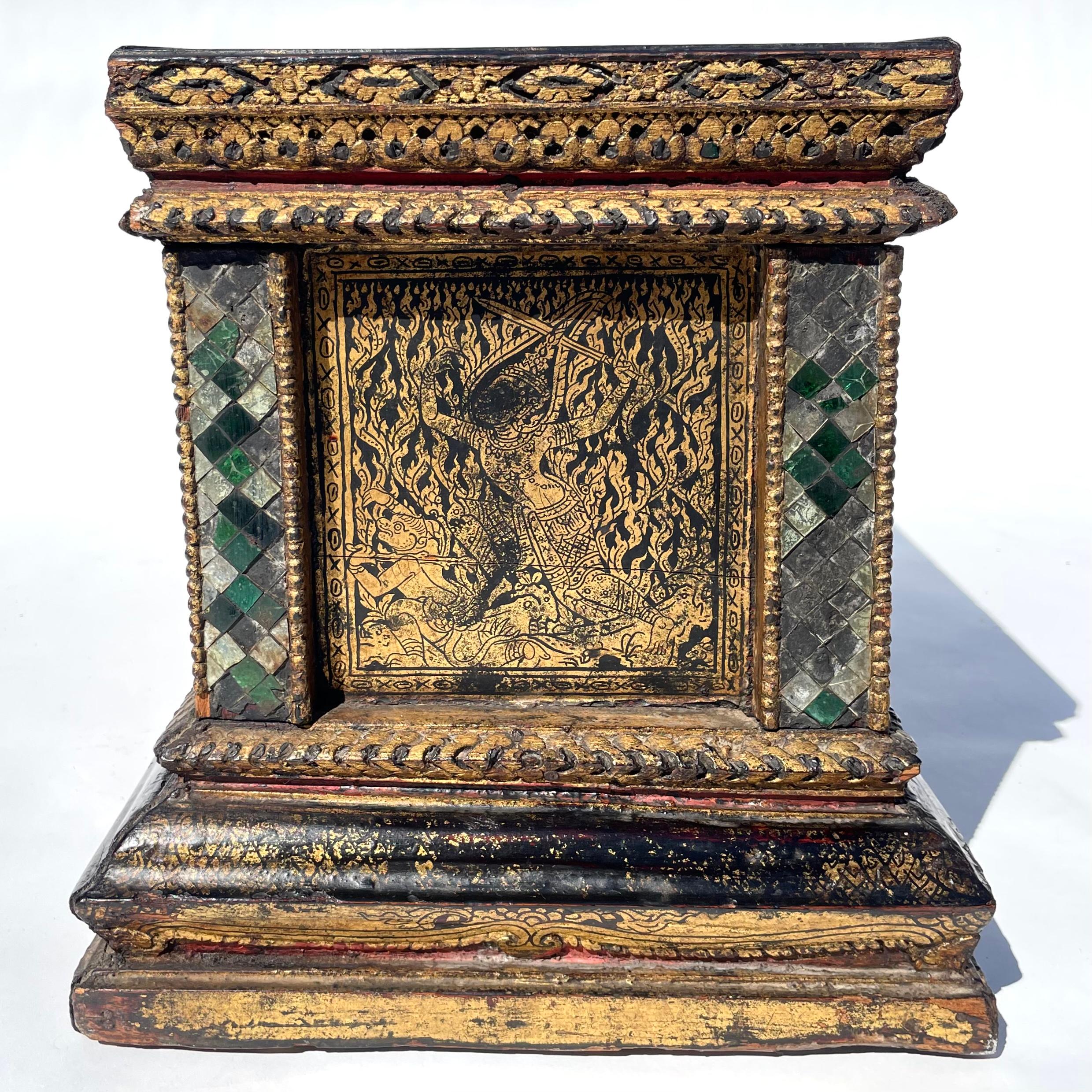 Glass Antique Thai Buddhist Manuscript Box, Rattanakosin Kingdom