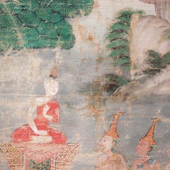 Antico dipinto buddista tailandese su tela, Phra Malai