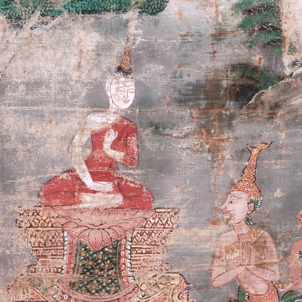 Antique Thai Buddhist painting on cloth, Phra Malai For Sale 2
