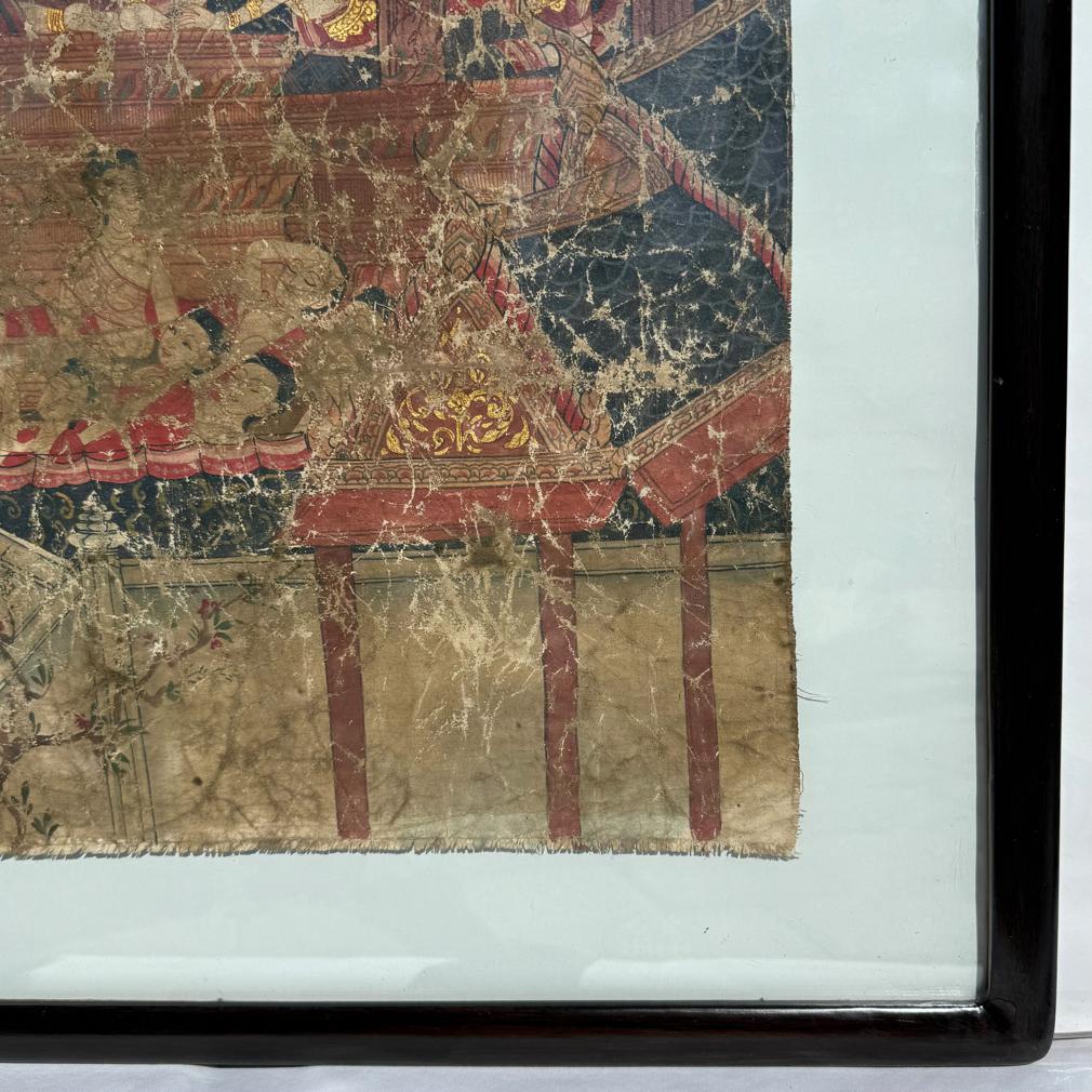 Ancienne peinture bouddhiste thaïlandaise sur toile, école Rattanakosin en vente 3