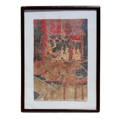 Antico dipinto di scena buddista tailandese su stoffa, scuola di Rattanakosin