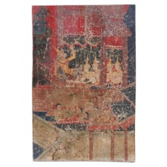 Antique Thai Buddhist Scene Painting on Cloth, Rattanakosin School