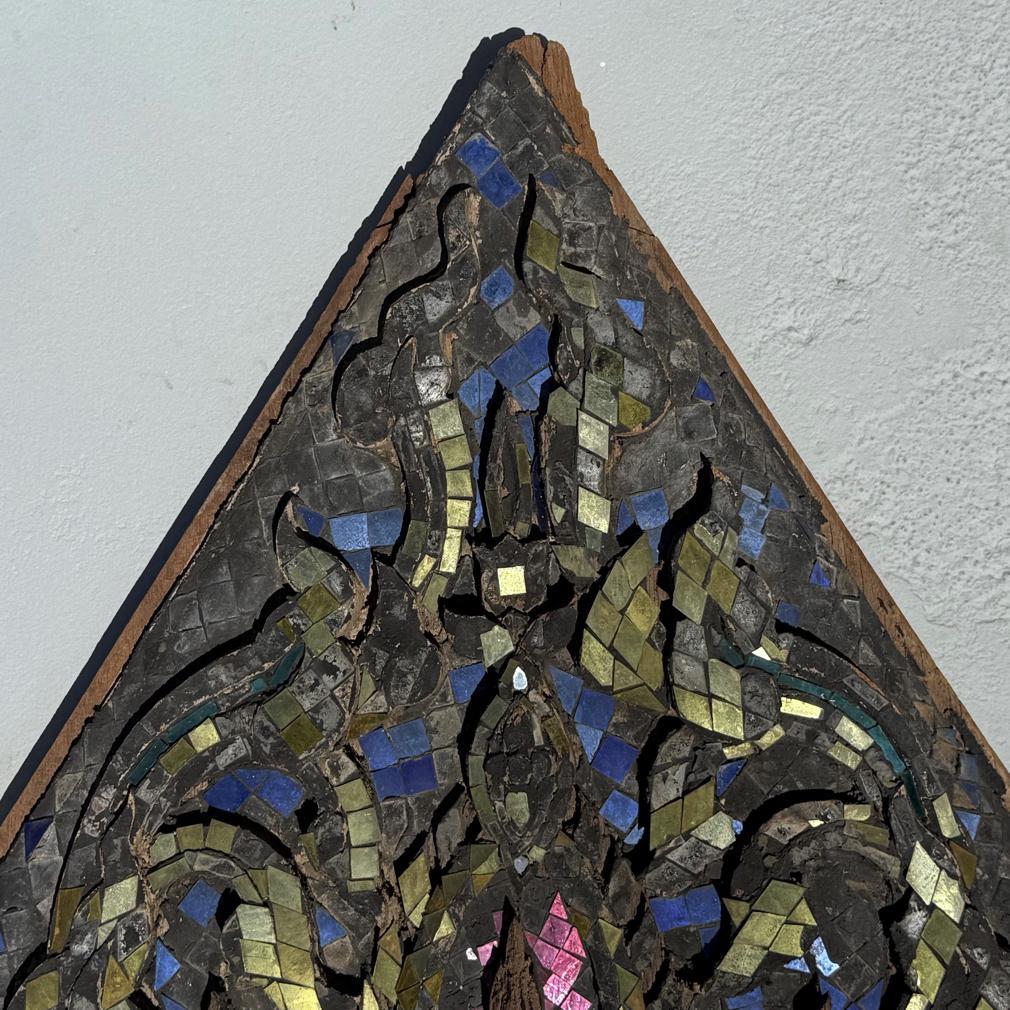 Hand-Carved Antique Thai Buddhist Temple Gable Panel For Sale