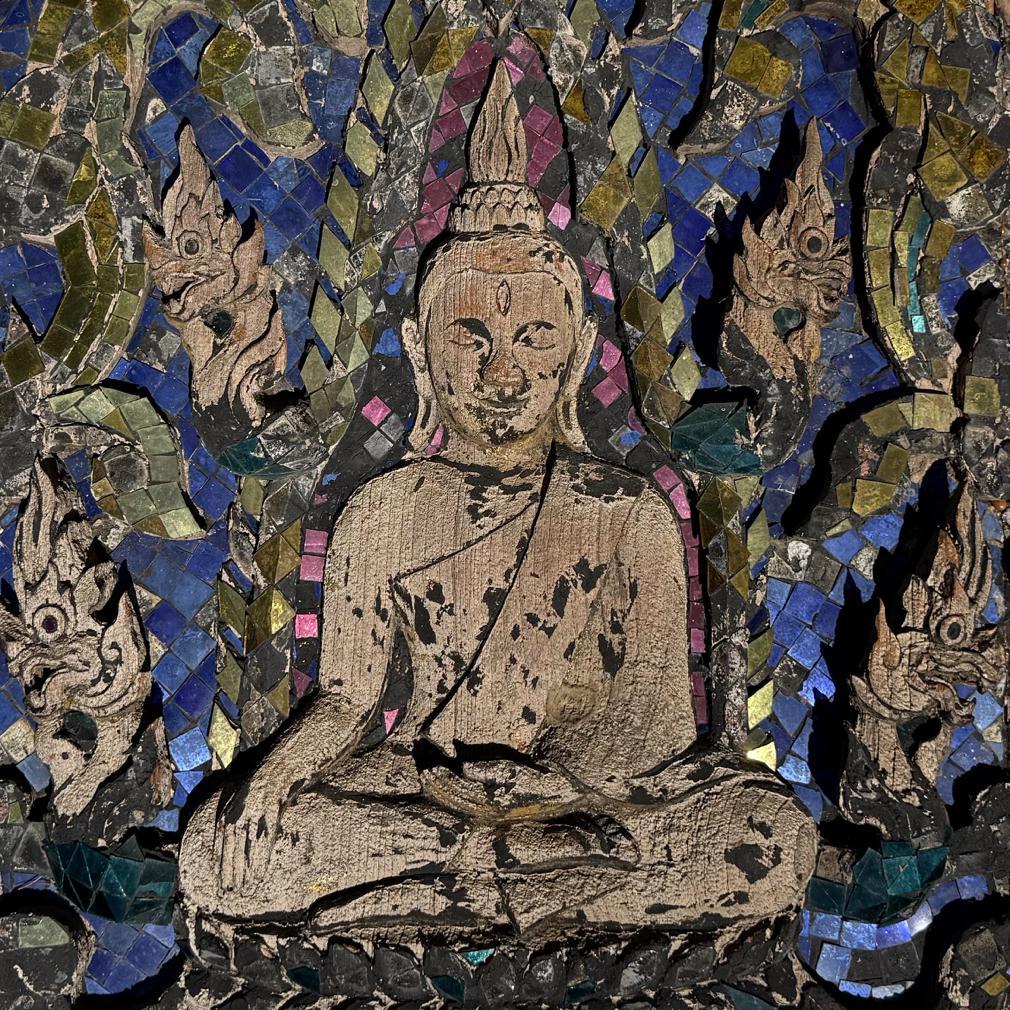 Hand-Carved Antique Thai Buddhist Temple Gable Panel