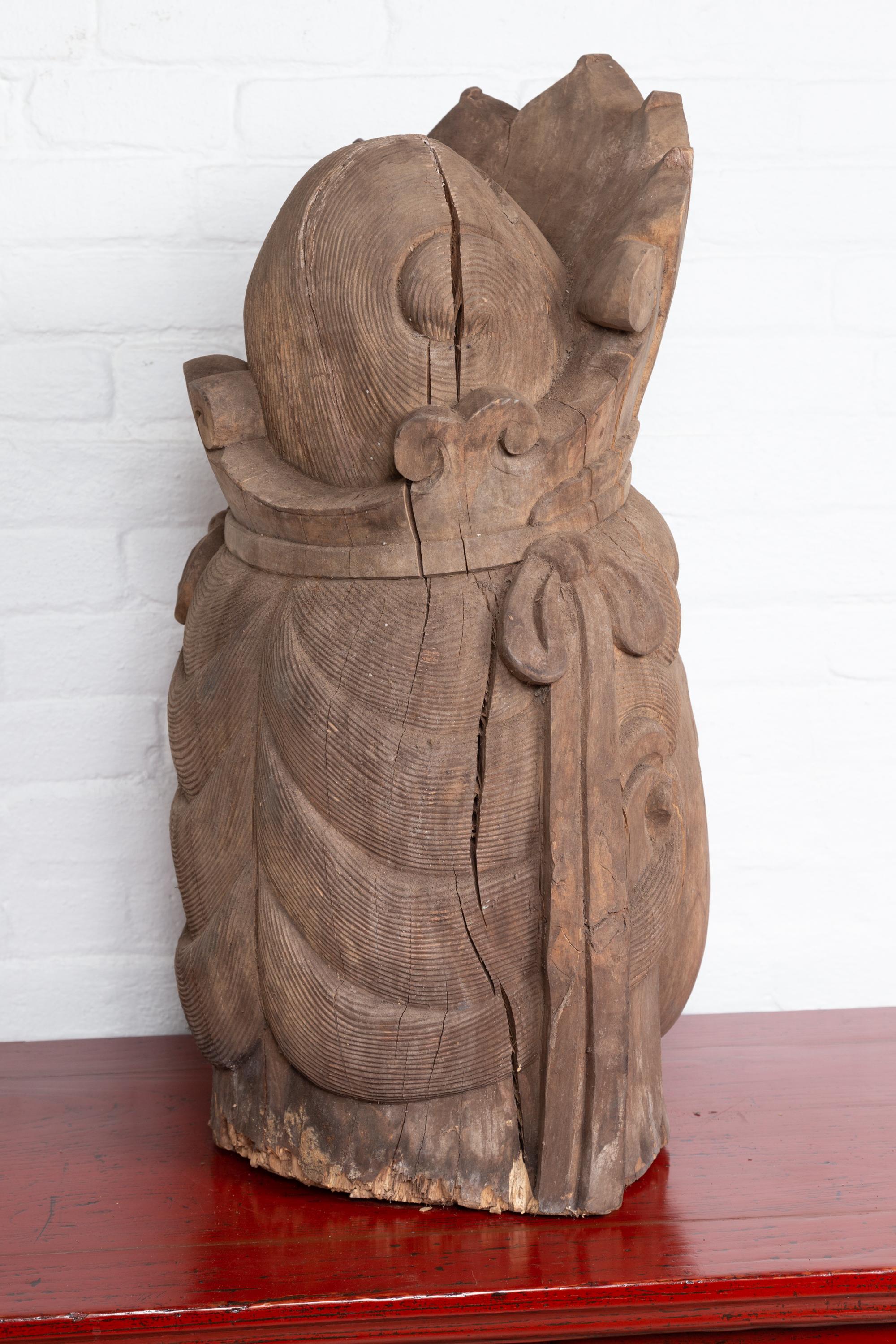 Vintage Thai Carved Wooden Head Sculpture of Guanyin, Bodhisattva of Compassion In Good Condition In Yonkers, NY