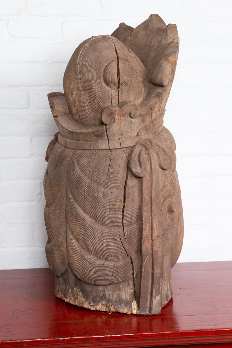 Vintage Thai Carved Wooden Head Sculpture of Guanyin, Bodhisattva of