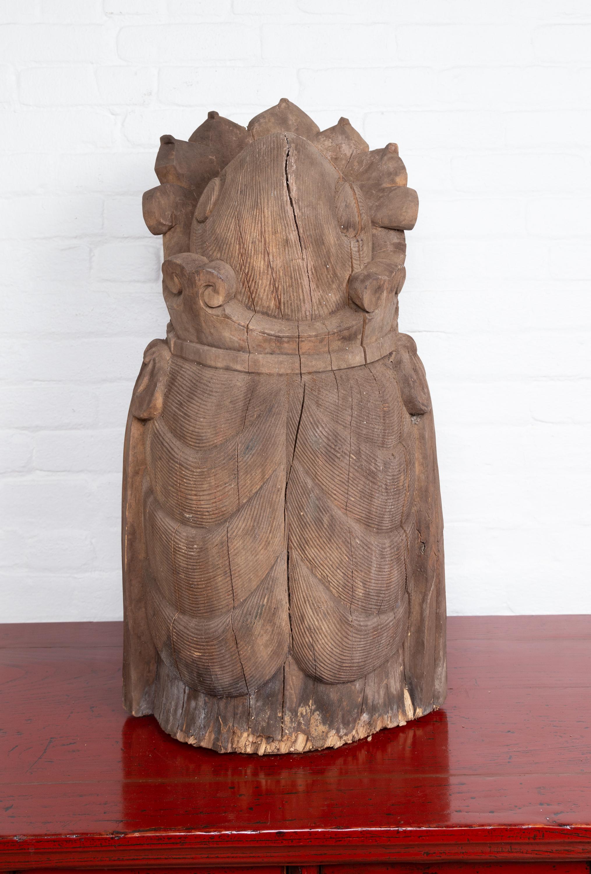 20th Century Vintage Thai Carved Wooden Head Sculpture of Guanyin, Bodhisattva of Compassion