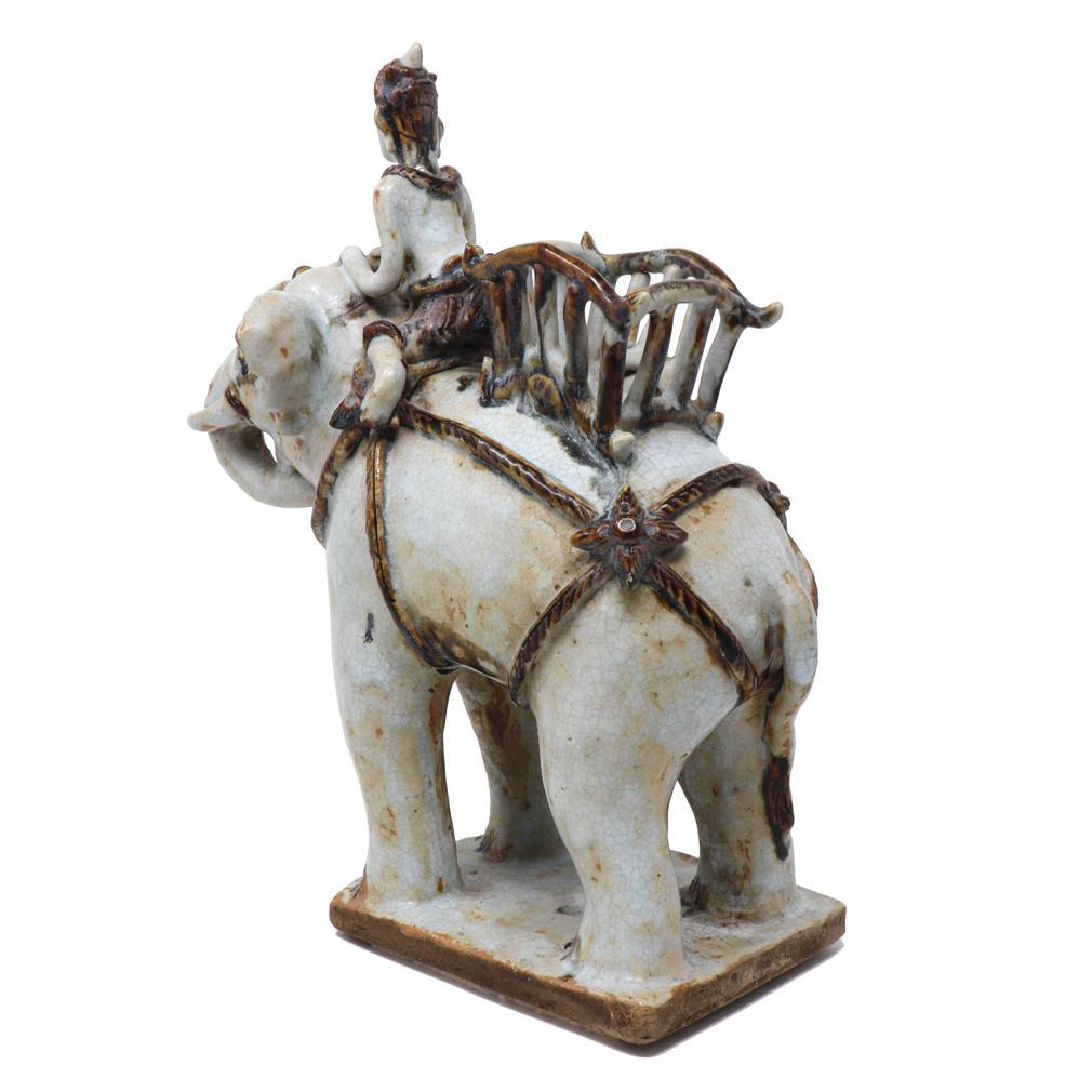 Glazed Antique Thai Ceramic White War Elephant For Sale