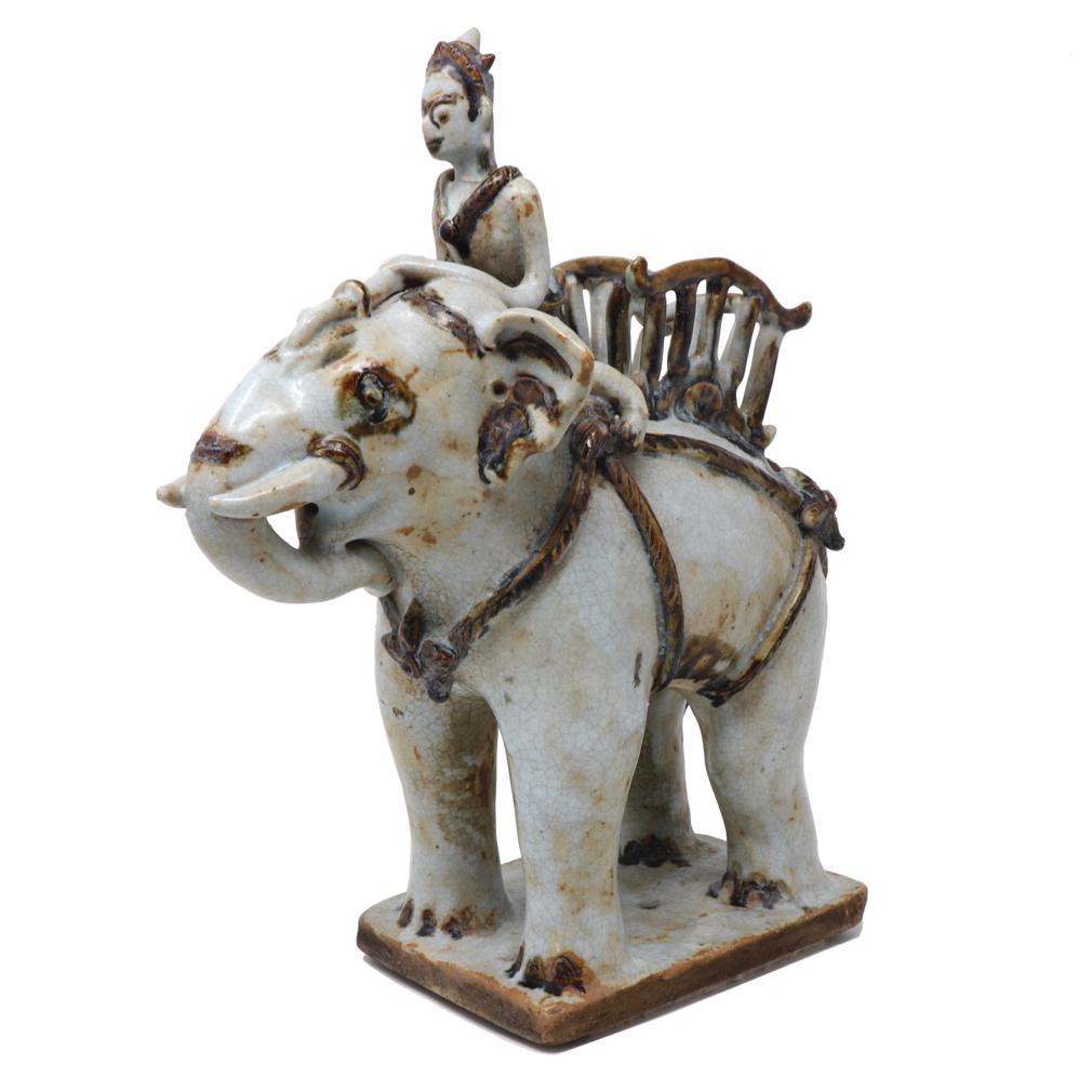 19th Century Antique Thai Ceramic White War Elephant For Sale