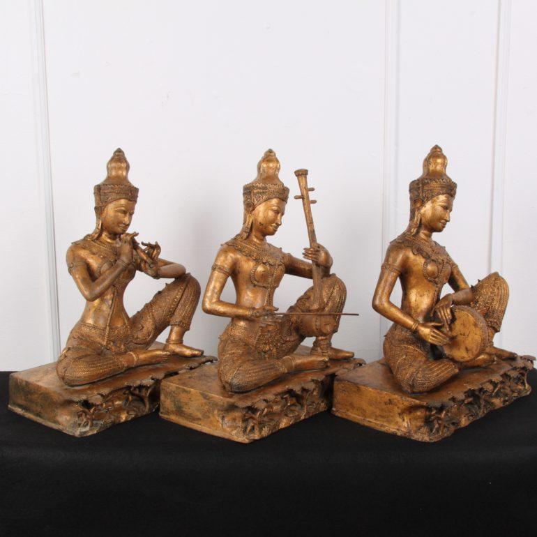 20th Century Antique Thai Gilt Bronze Musicians