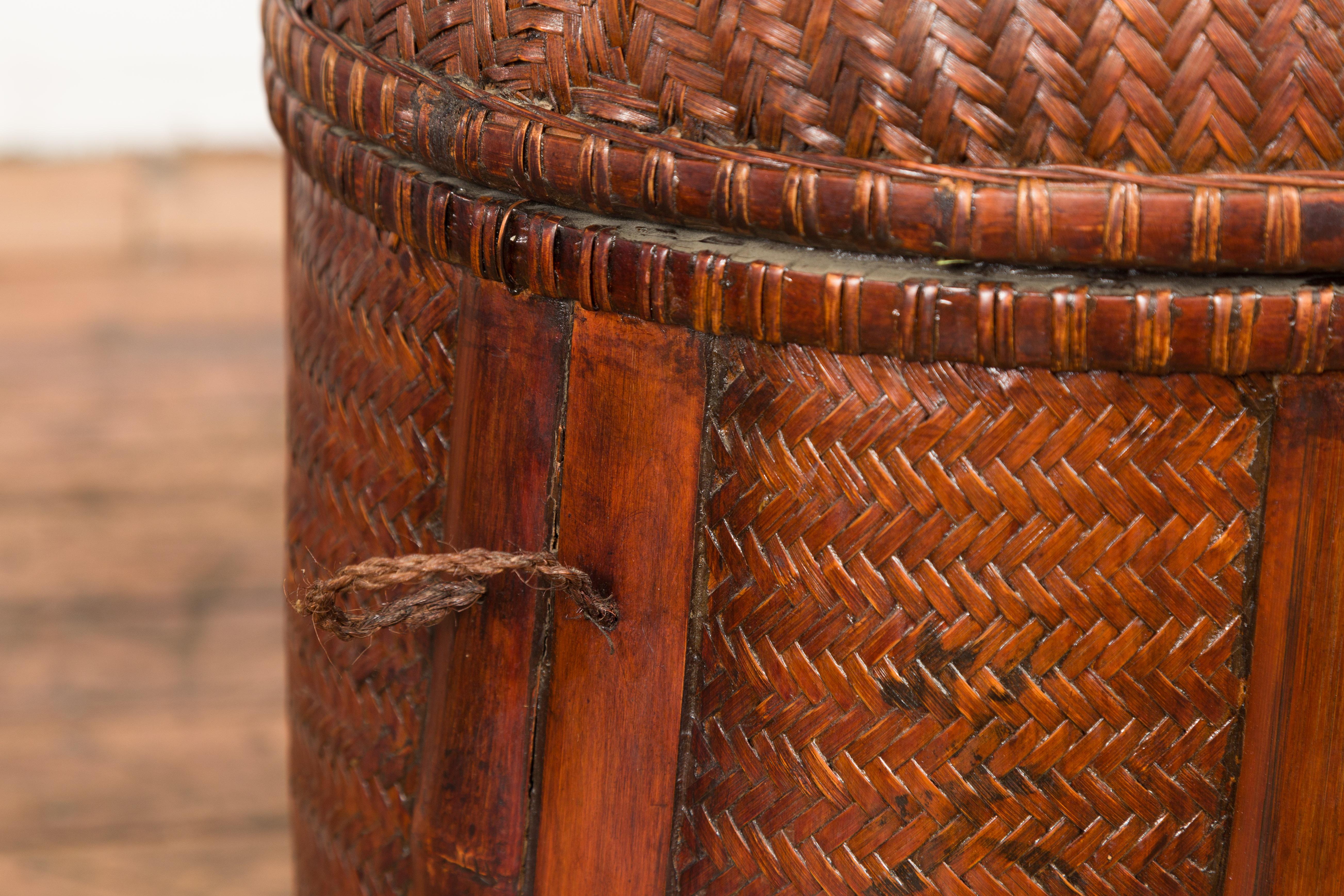 Antique Thai Hand Woven Rattan Basket with Domed Lid and Rustic Character For Sale 6