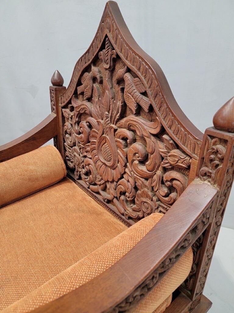 Antique Thai Howdah Hand-Carved Rosewood Ornate Saddle Chairs - Set of 2 In Good Condition In Chicago, IL