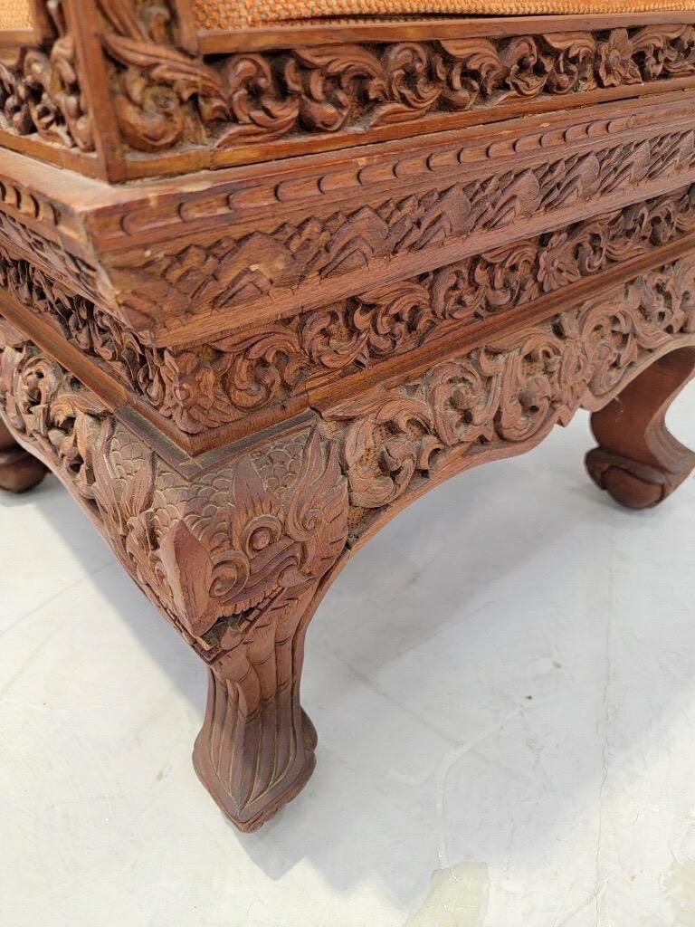 Antique Thai Howdah Hand-Carved Rosewood Ornate Saddle Chairs - Set of 2 1