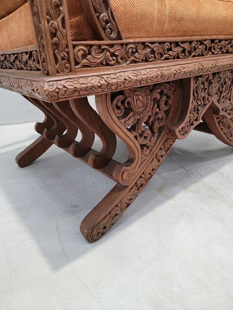 Antique Thai Howdah Hand-Carved Rosewood Ornate Saddle Chairs - Set of 2 2