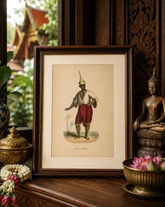 Antique Thai or Siamese Costume Print, Hand-Colored Engraving, 1854