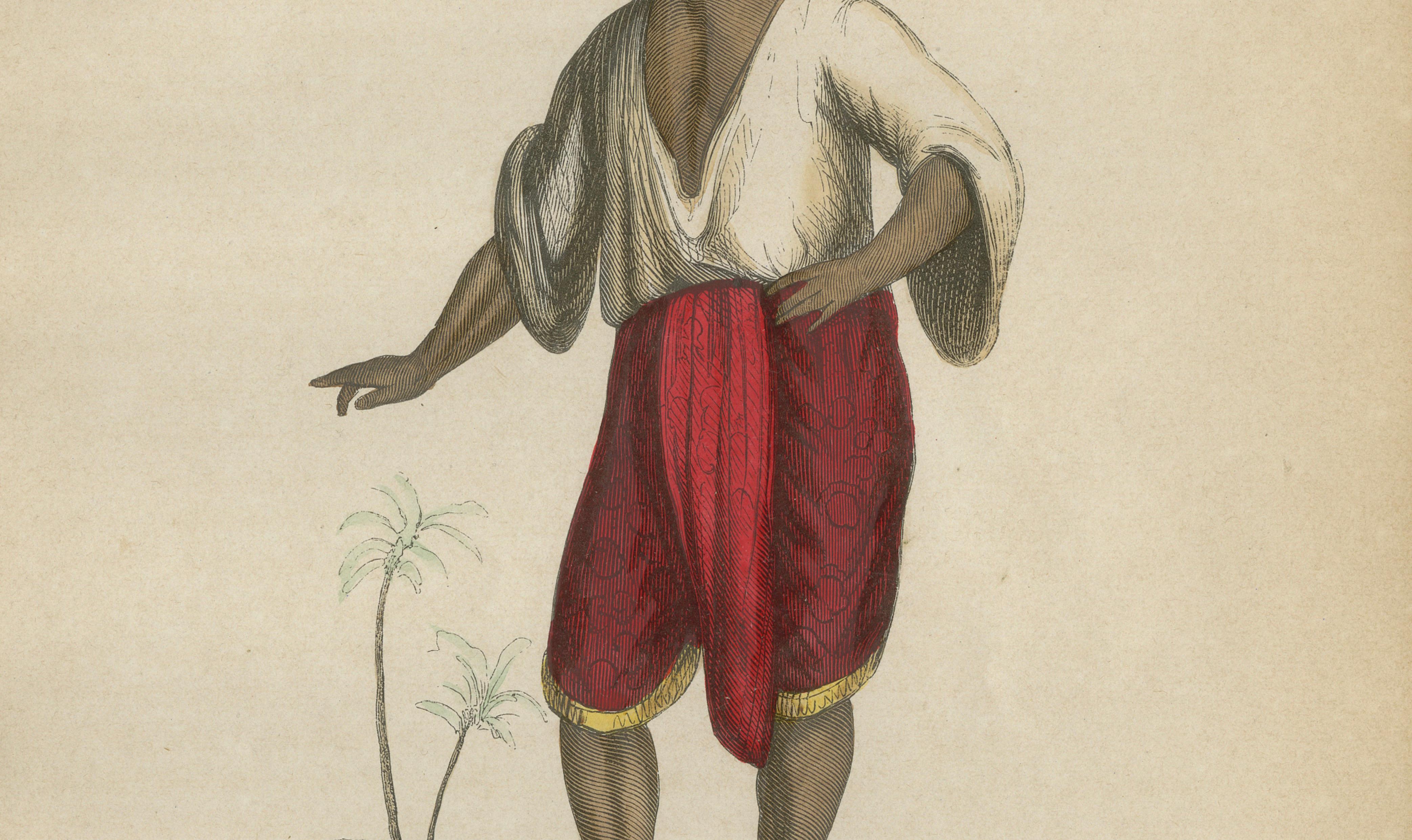 Antique Thai or Siamese Costume Print, Hand-Colored Engraving, 1854