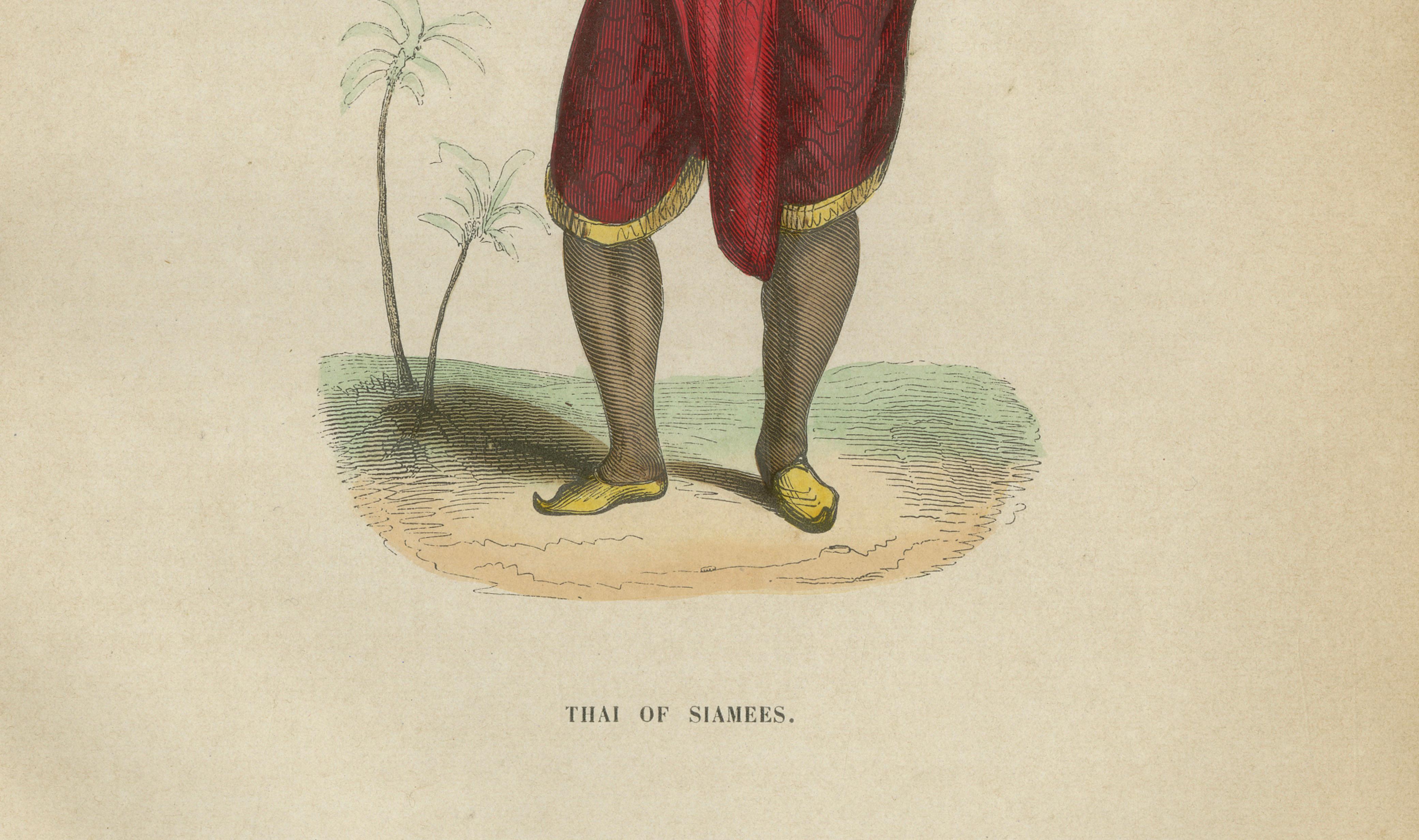 Antique Thai or Siamese Costume Print, Hand-Colored Engraving, 1854