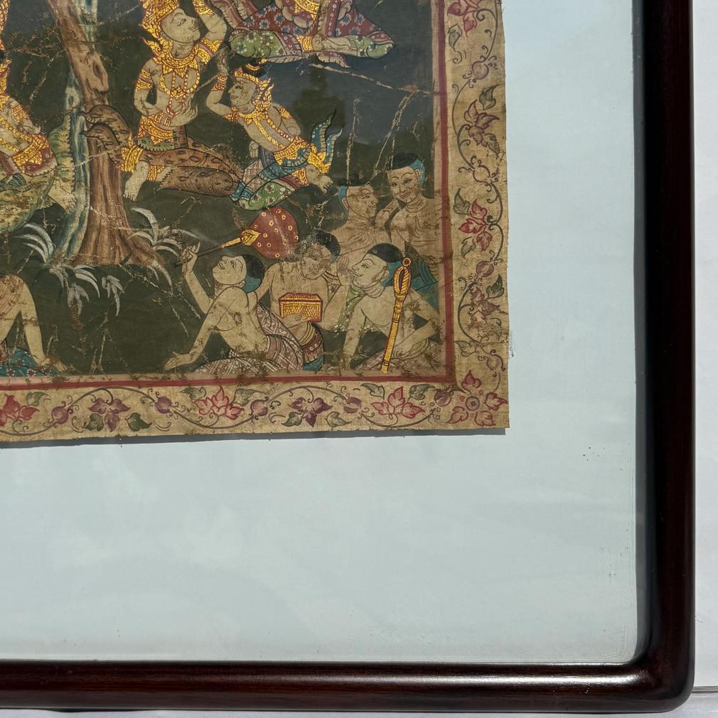 Antigua Pintura Tailandesa Vessantara Escena Jataka sobre Tela en venta 2
