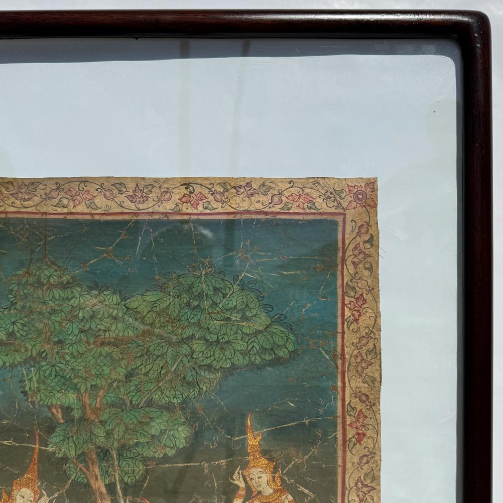 Antigua Pintura Tailandesa Vessantara Escena Jataka sobre Tela en venta 3