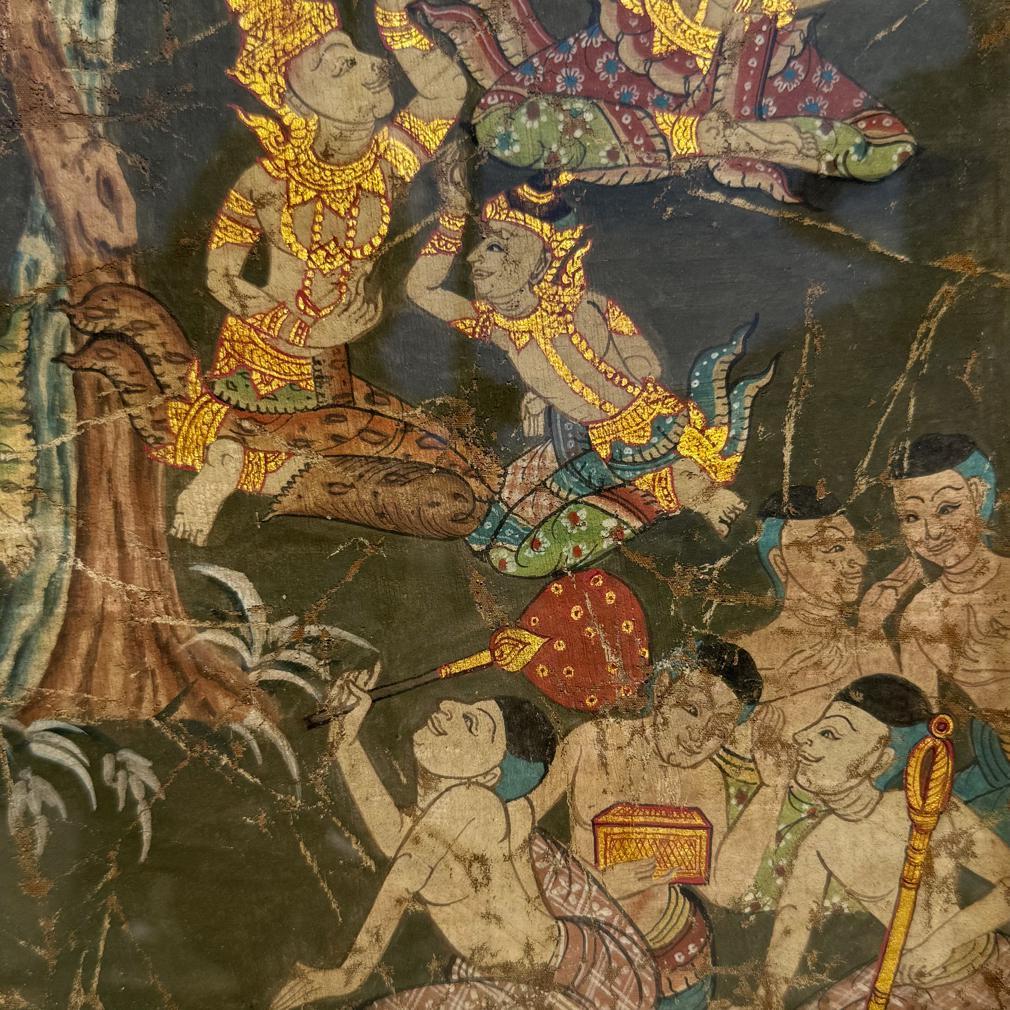 Antigua Pintura Tailandesa Vessantara Escena Jataka sobre Tela siglo XIX en venta