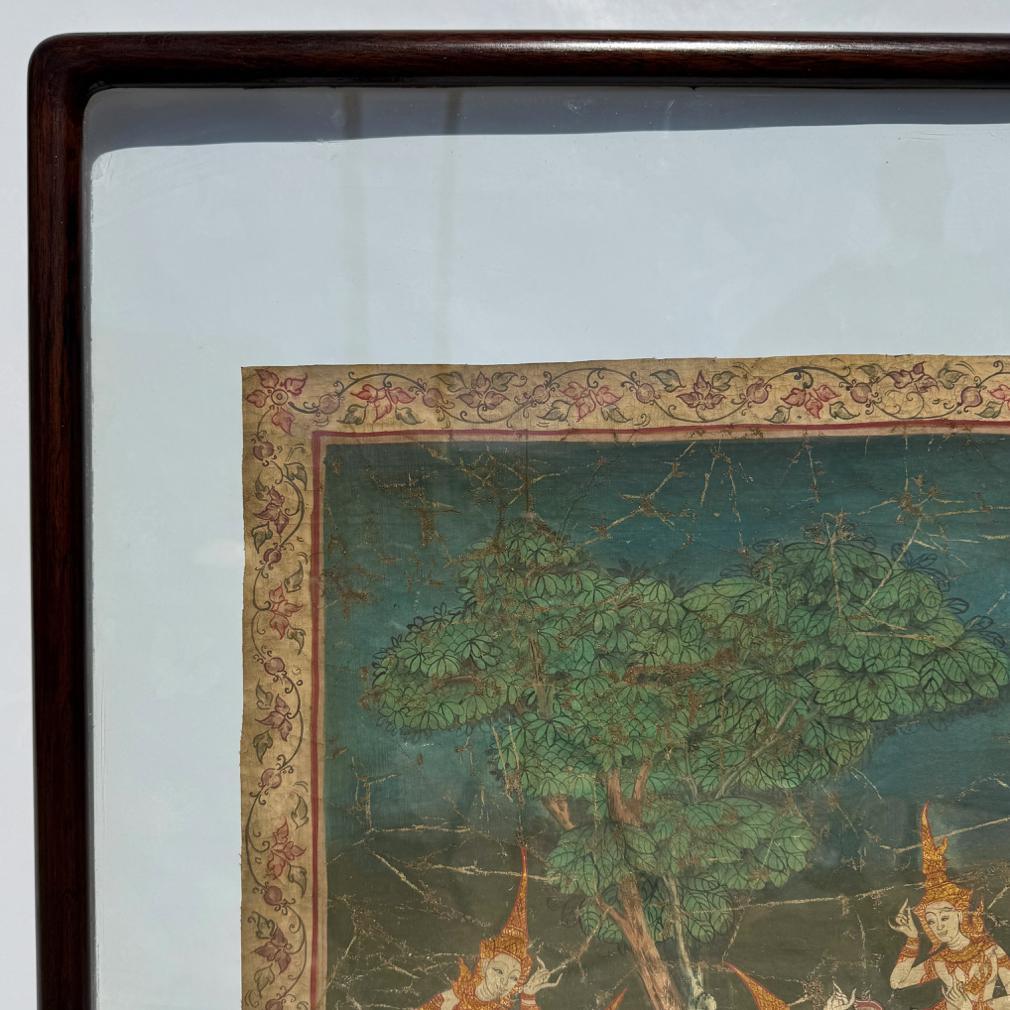 Antigua Pintura Tailandesa Vessantara Escena Jataka sobre Tela Lienzo en venta