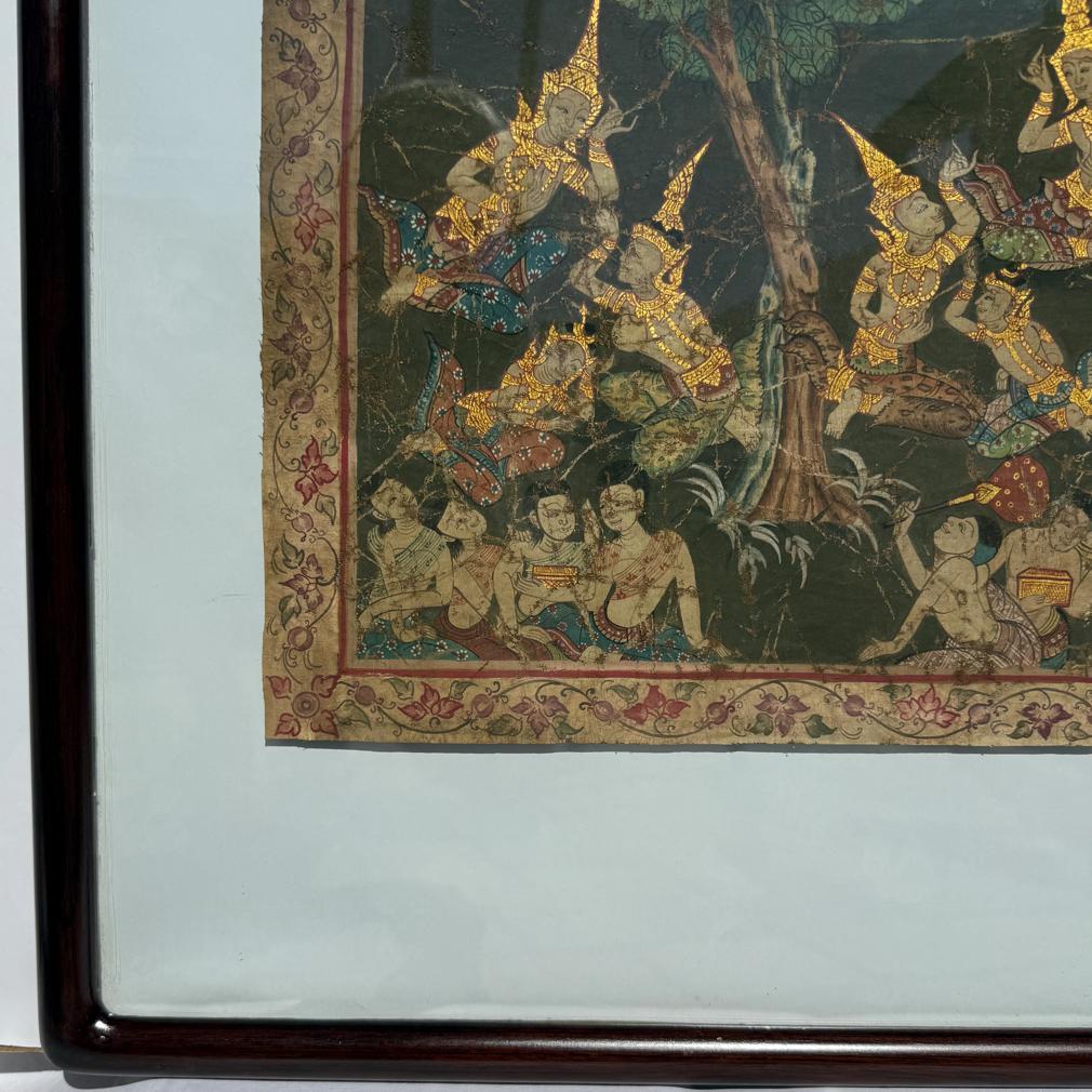 Antigua Pintura Tailandesa Vessantara Escena Jataka sobre Tela en venta 1
