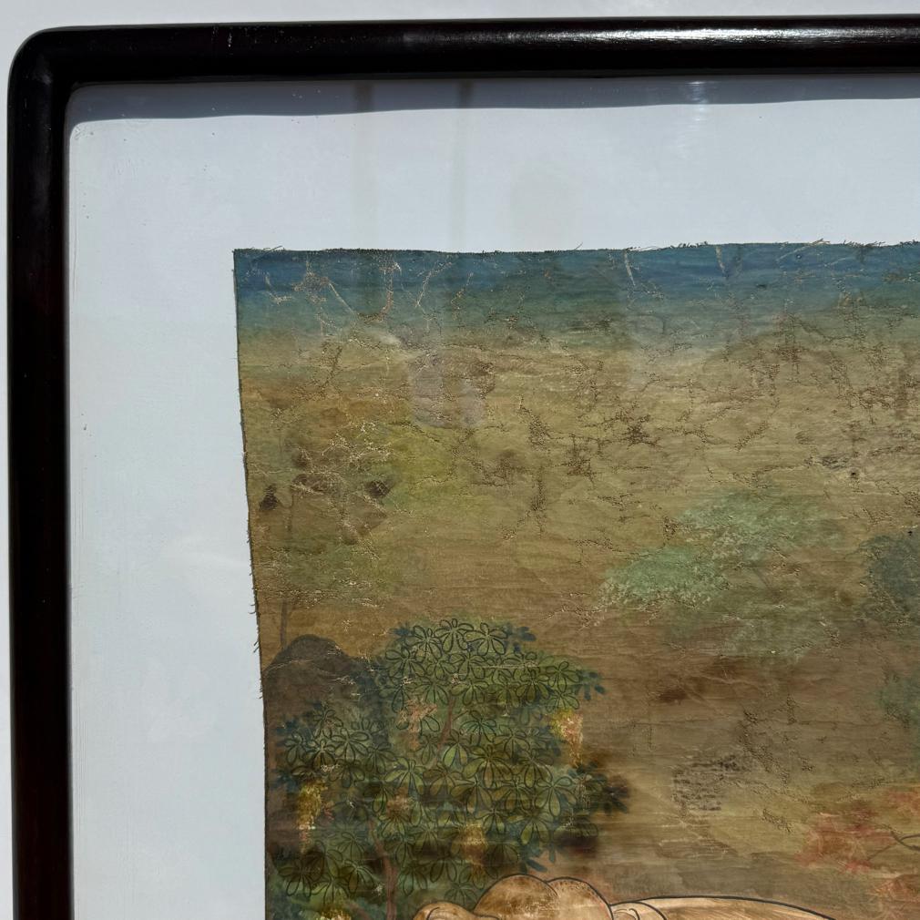 Antique Thai White Elephant Painting on Cloth, Rattanakosin School In Good Condition For Sale In Point Richmond, CA