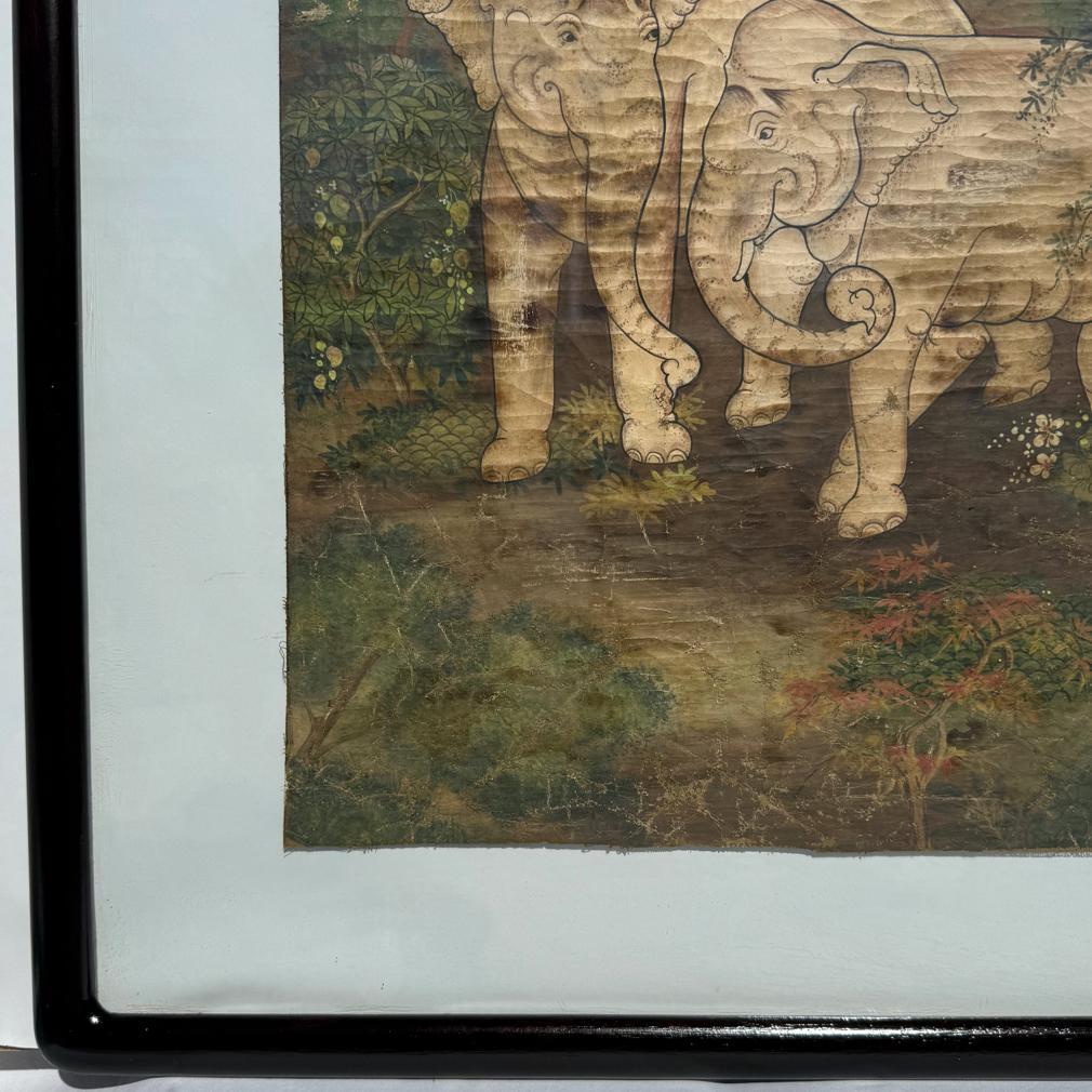 19th Century Antique Thai White Elephant Painting on Cloth, Rattanakosin School For Sale