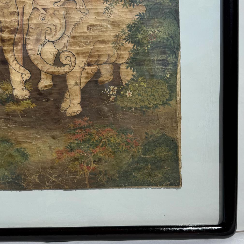 Canvas Antique Thai White Elephant Painting on Cloth, Rattanakosin School For Sale