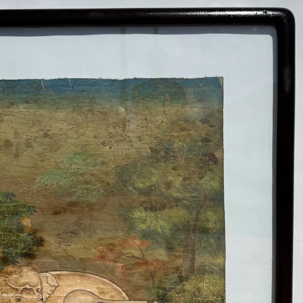 Antique Thai White Elephant Painting on Cloth, Rattanakosin School For Sale 1