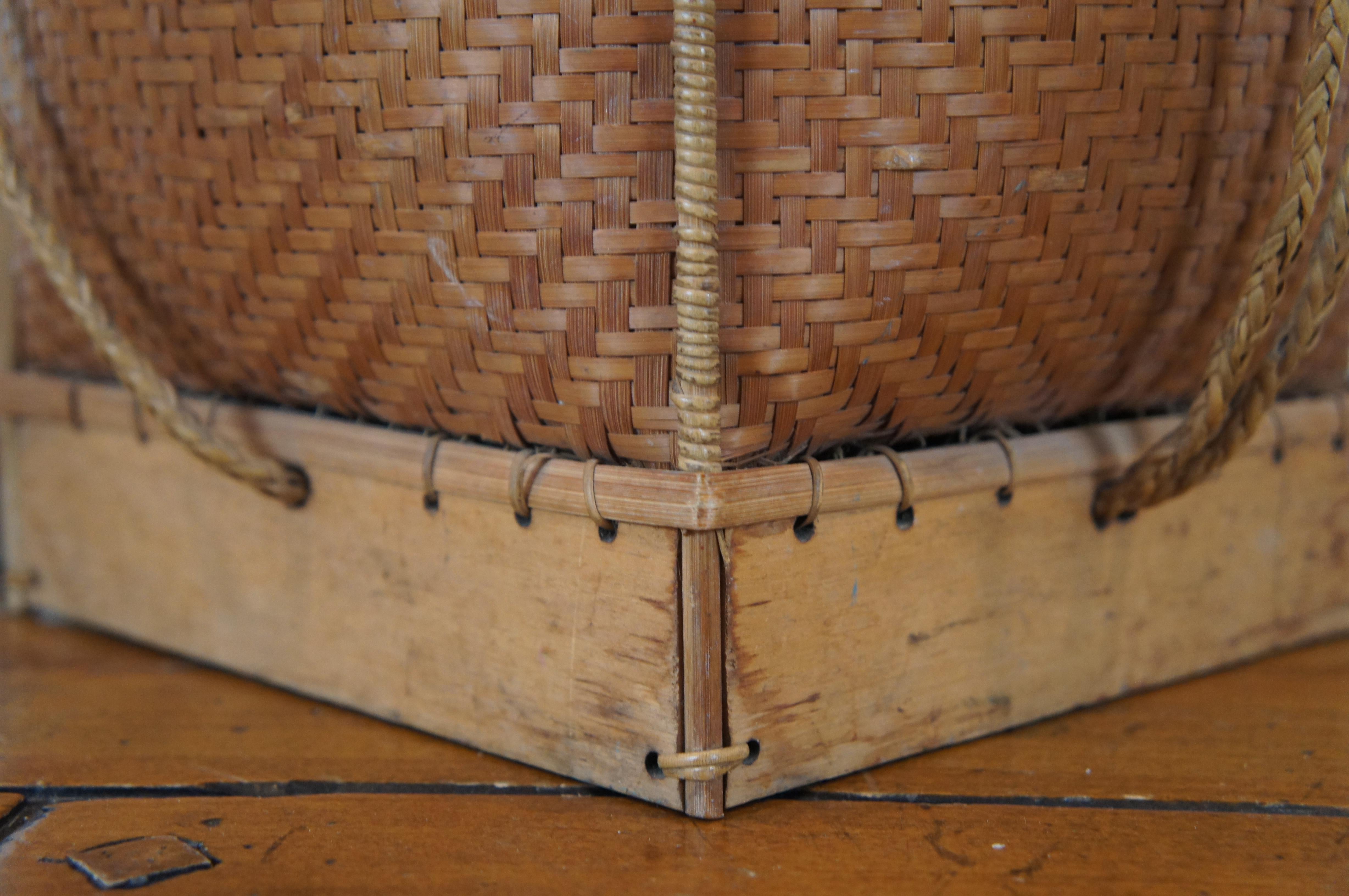 Antique Thai Woven Wicker Bamboo Baby Carrying Basket Backpack 20