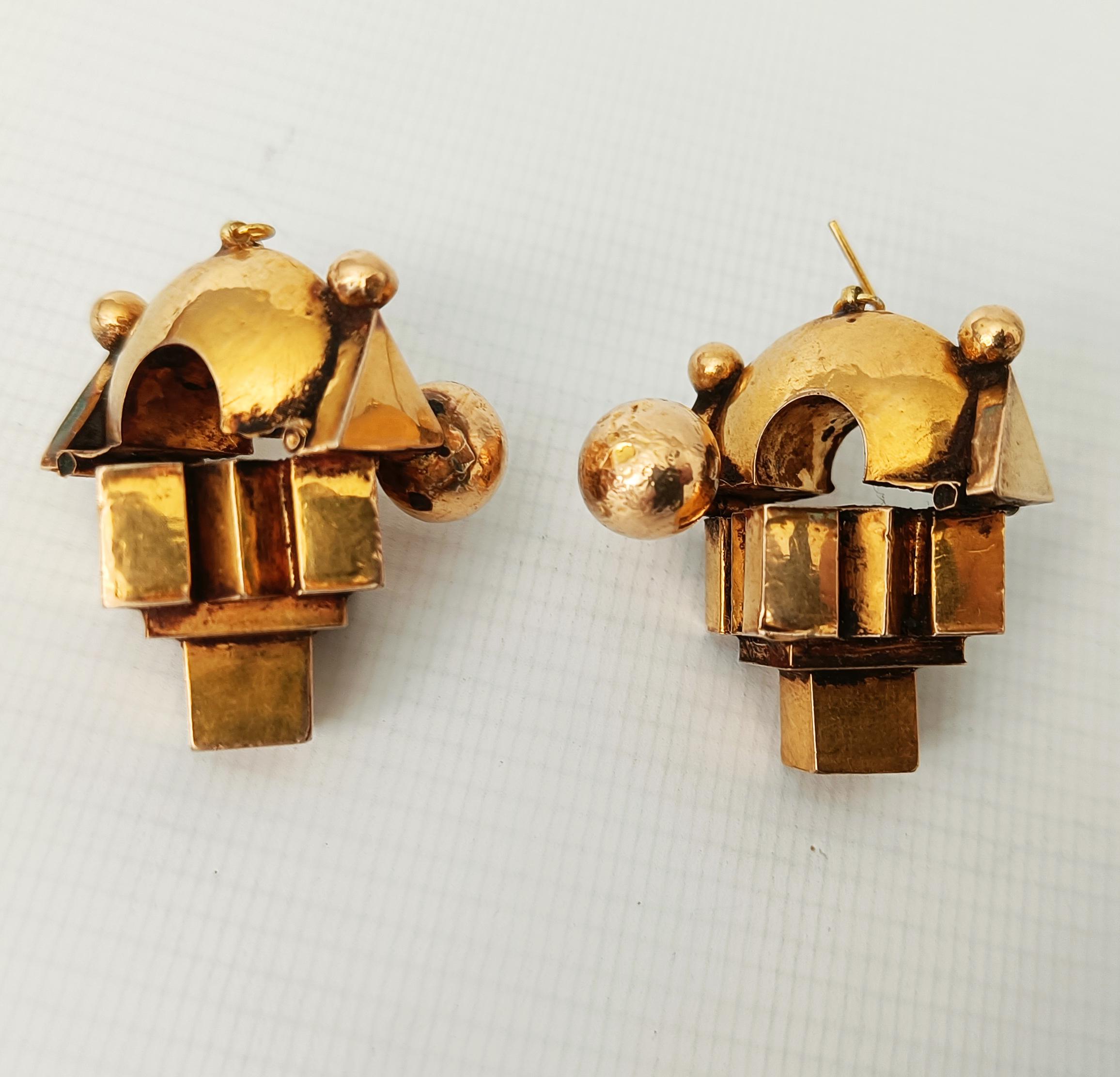 Antike Thandatti Goldohrringe - South India Asiatischer Schmuck Tribal Art (Handgefertigt) im Angebot