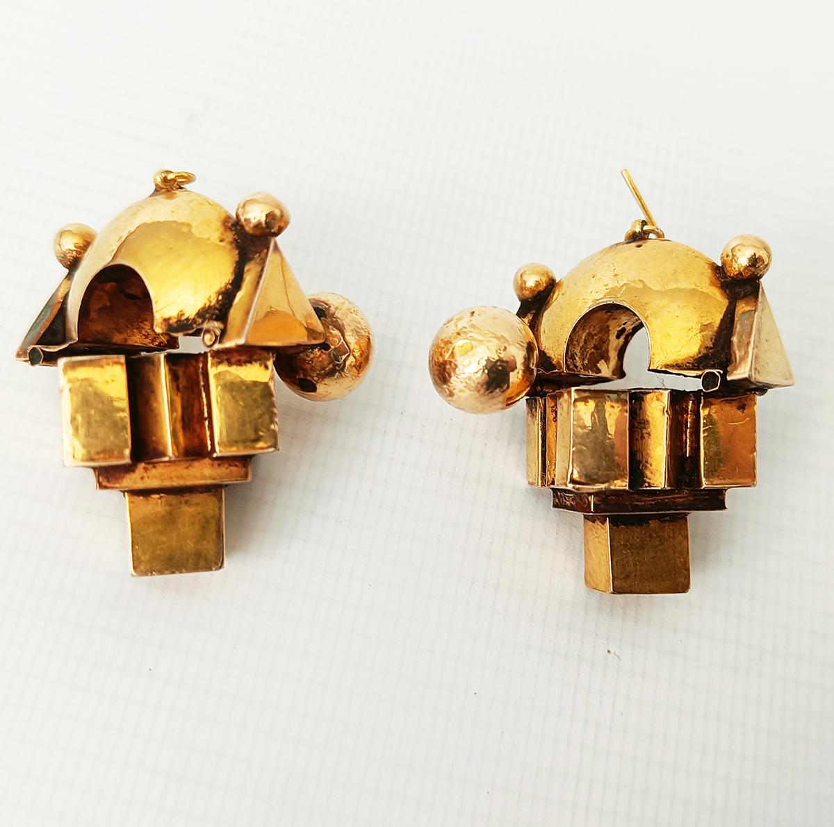 Antike Thandatti Goldohrringe - South India Asiatischer Schmuck Tribal Art (20. Jahrhundert) im Angebot