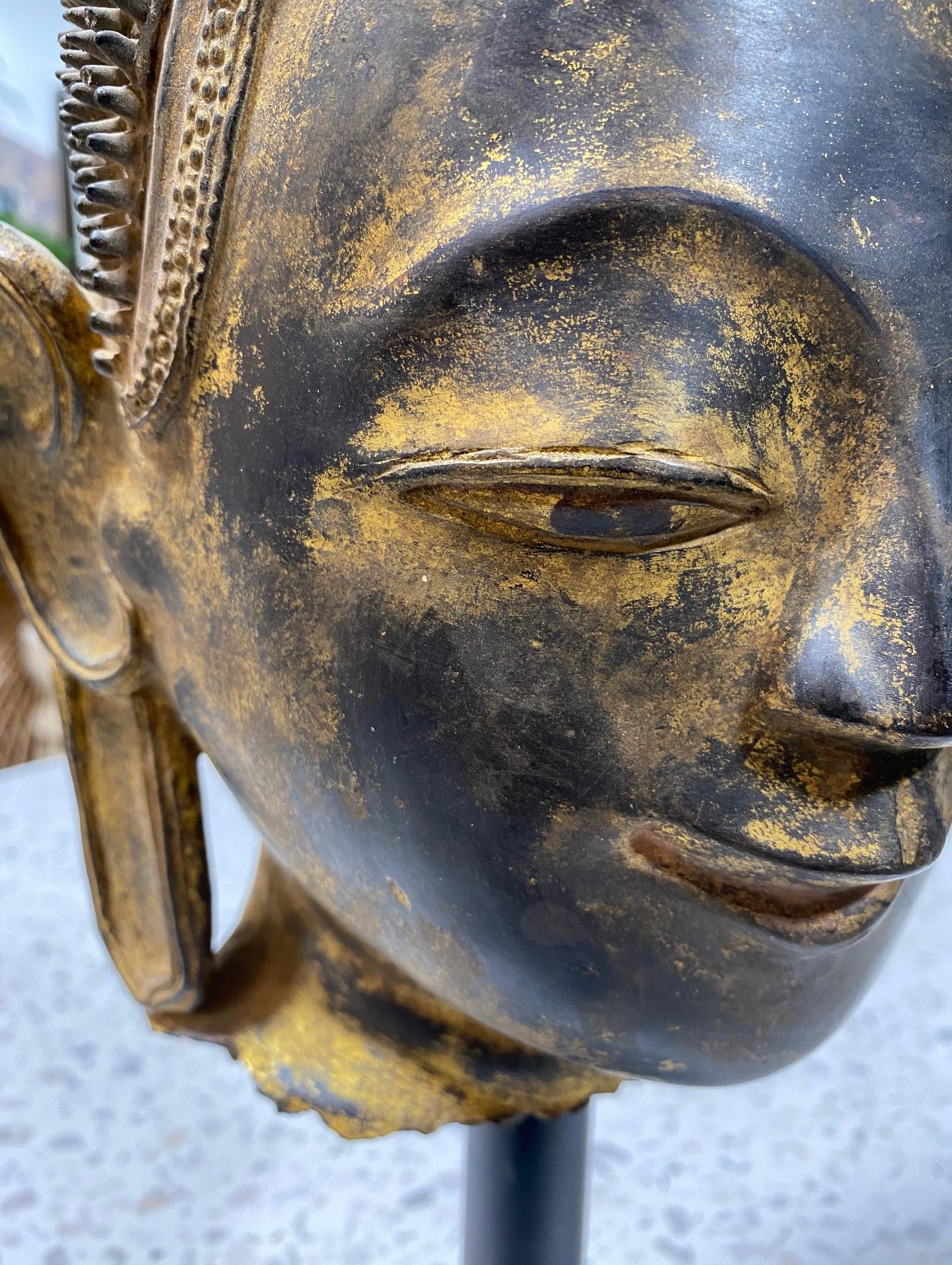 Antike Thayo Burma Myanmar Shan Thai Asiatische Buddha-Kopf-Skulptur-Statue, Thayo im Angebot 9