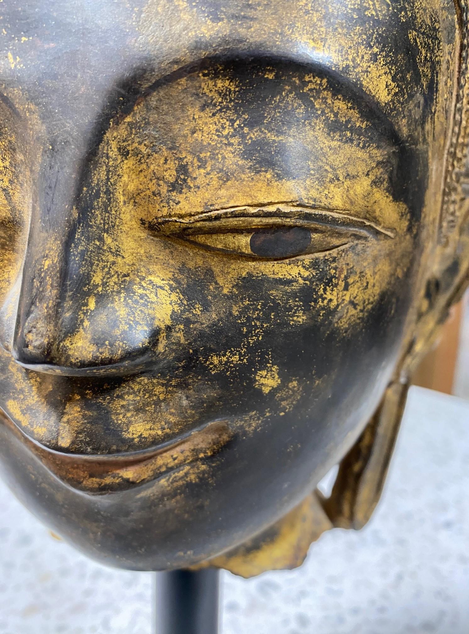 Antike Thayo Burma Myanmar Shan Thai Asiatische Buddha-Kopf-Skulptur-Statue, Thayo im Angebot 10
