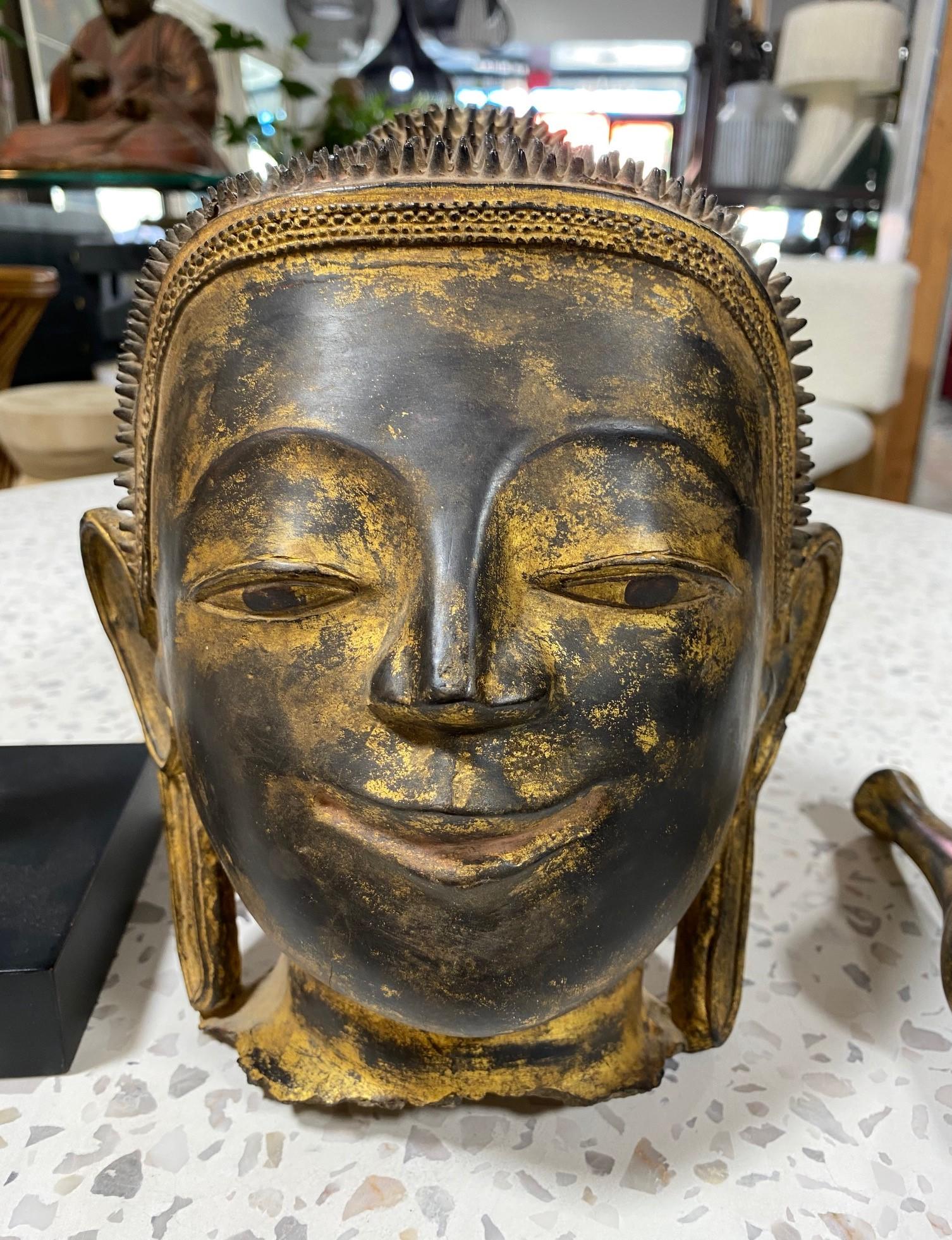 Antike Thayo Burma Myanmar Shan Thai Asiatische Buddha-Kopf-Skulptur-Statue, Thayo im Angebot 11