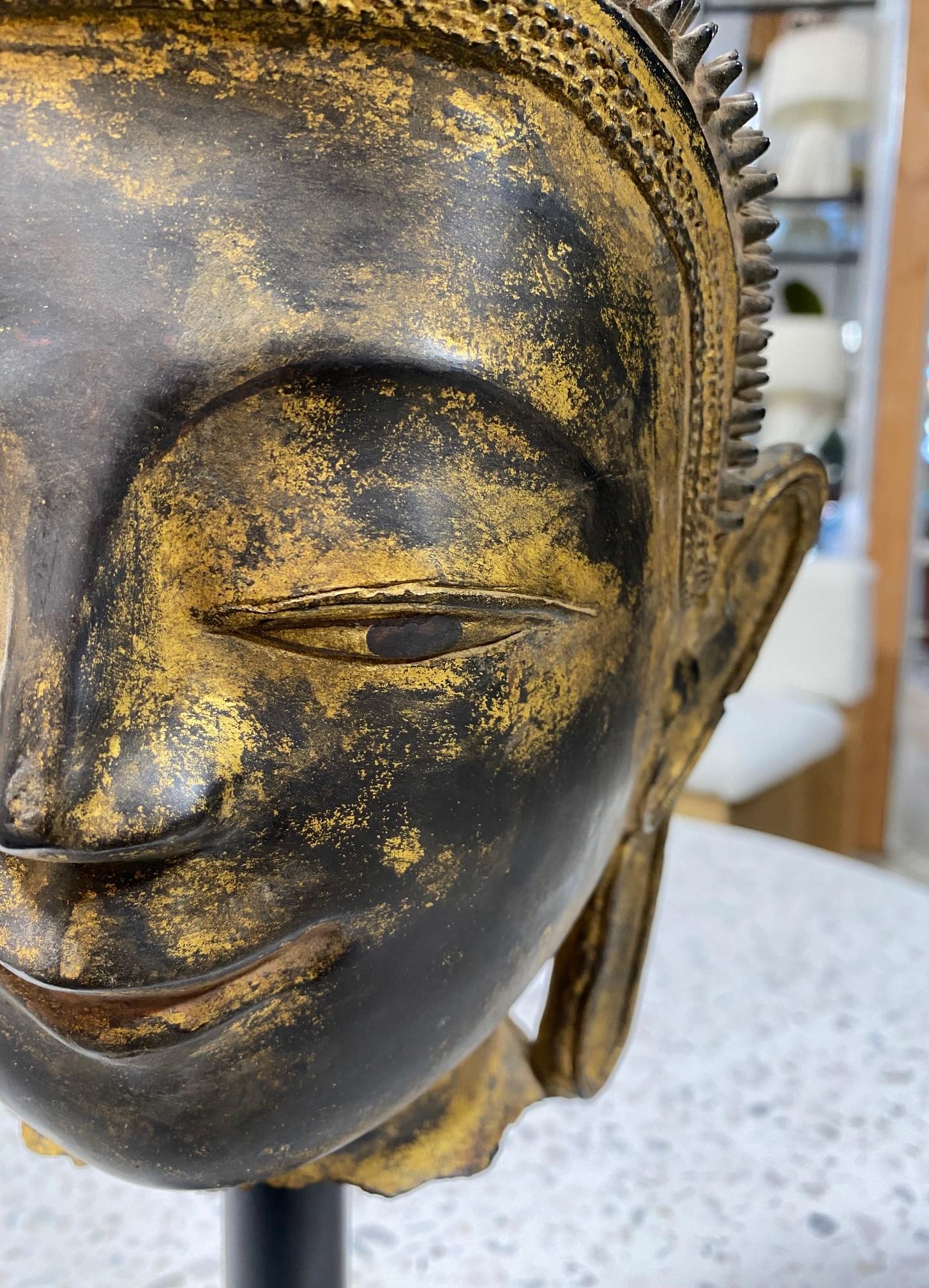 Wood Antique Thayo Burmese Burma Myanmar Shan Thai Asian Buddha Head Sculpture Statue For Sale