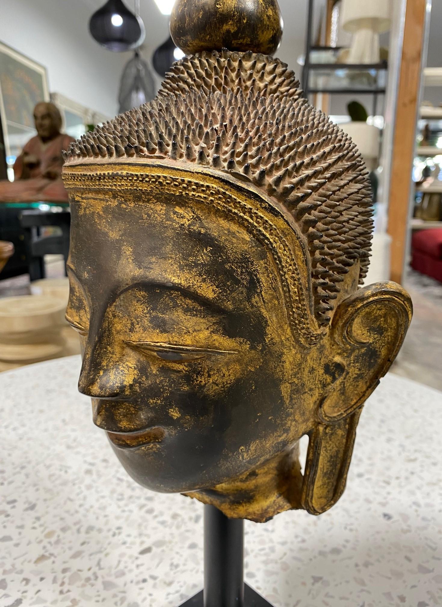 Antike Thayo Burma Myanmar Shan Thai Asiatische Buddha-Kopf-Skulptur-Statue, Thayo im Angebot 2