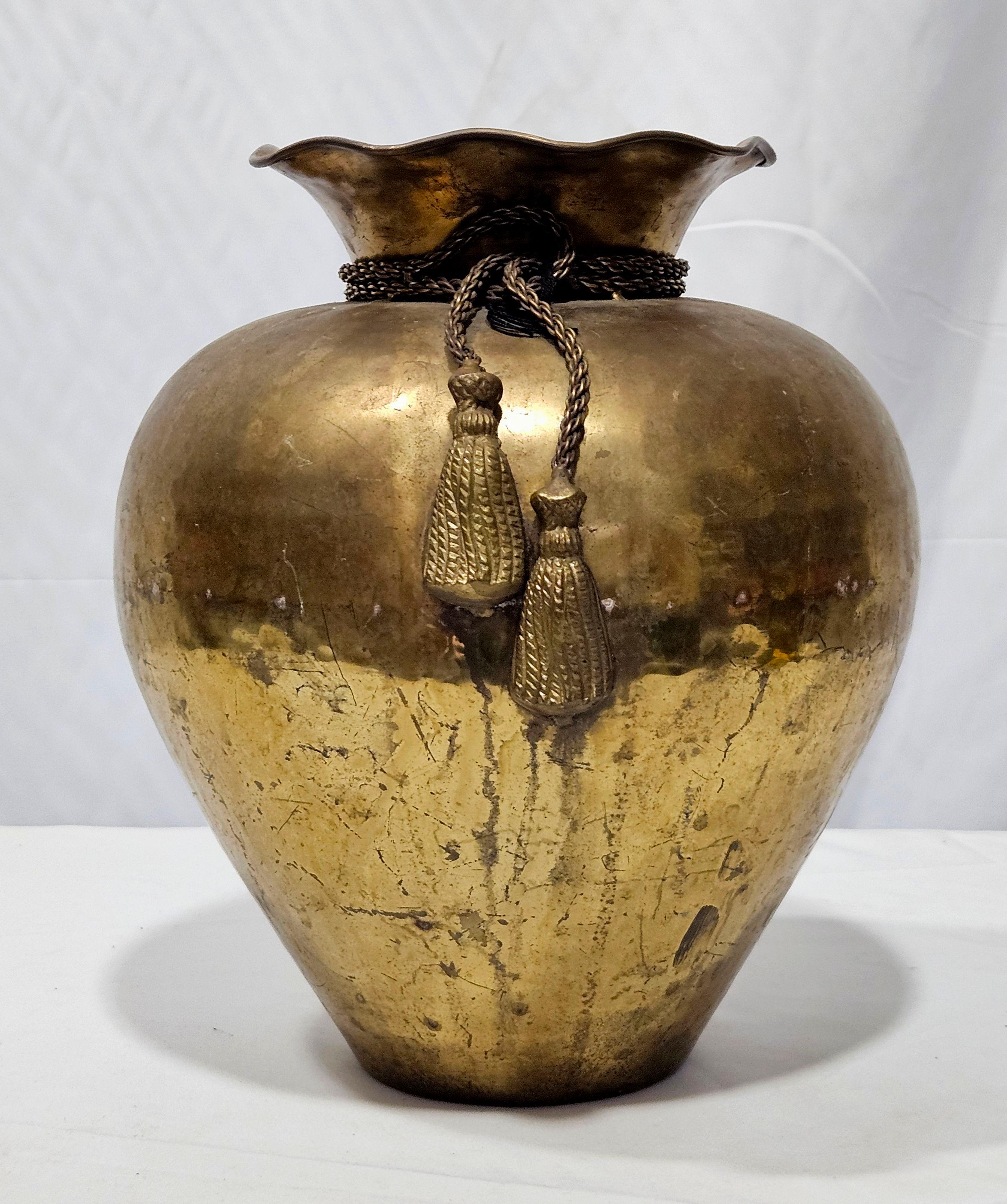 Hammered Antique The Bombay Brass Vase For Sale
