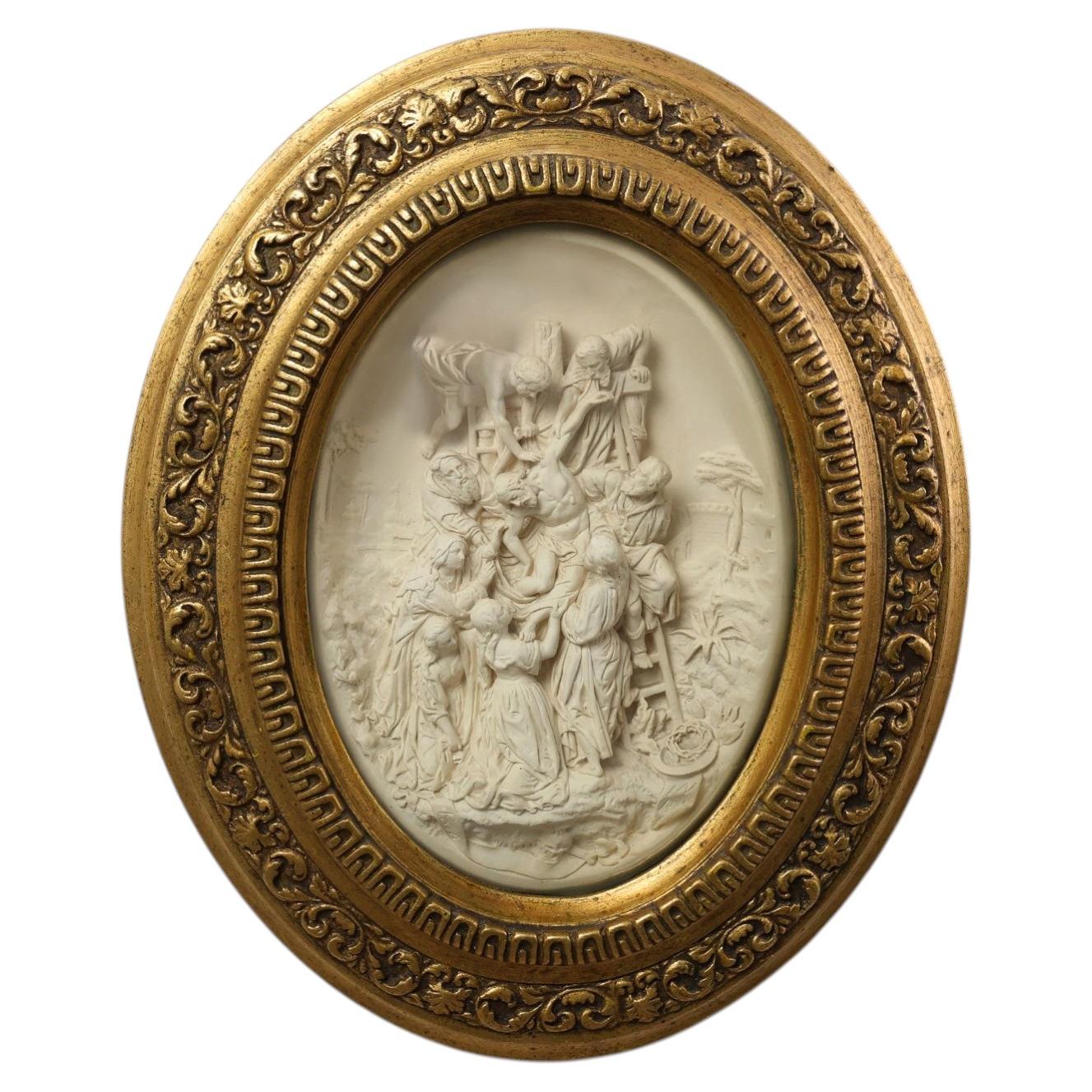 Antique The Descent from the Cross Bas-relief in pipe clay, E. Cassier, Belgium