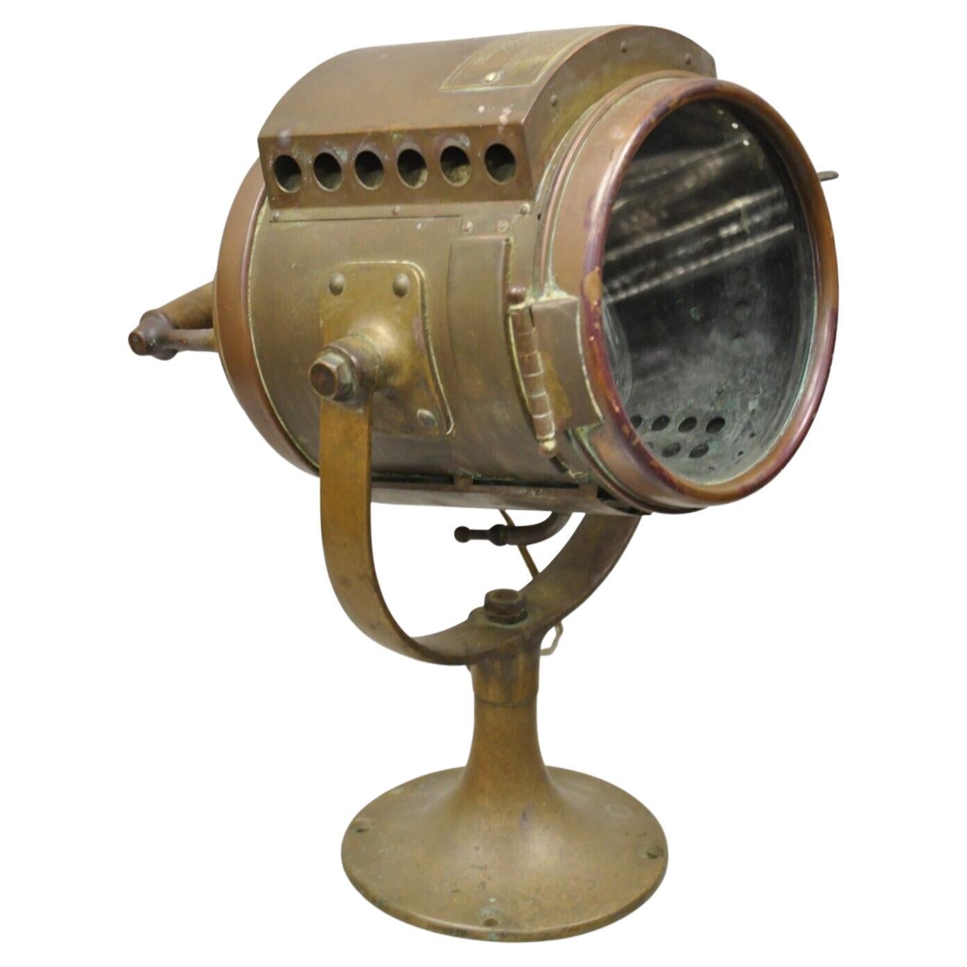 Antique the Neverout Searchlight Projector Brass Naval Rose Mfg Table Lamp For Sale