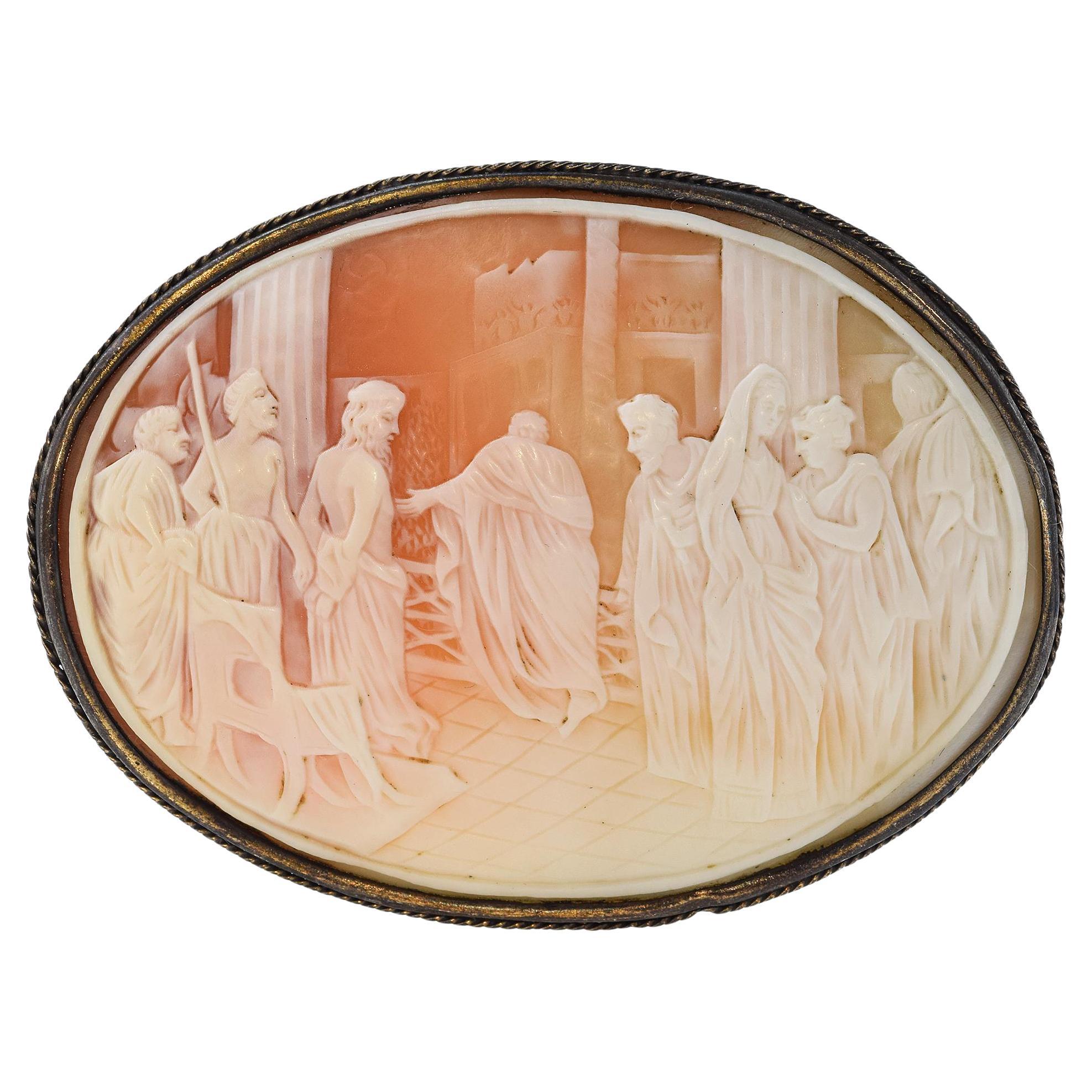 Antique "The Trial of Jesus" Cameo Brooch Pendant