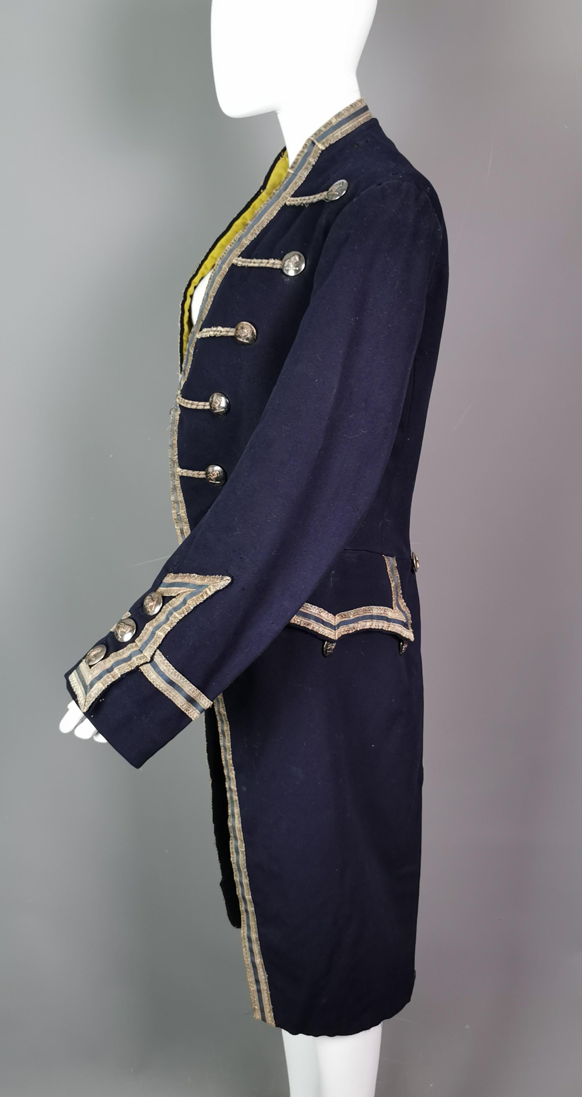 Antique theatrical costume, 18th century military style frock coat, Edwardian  1