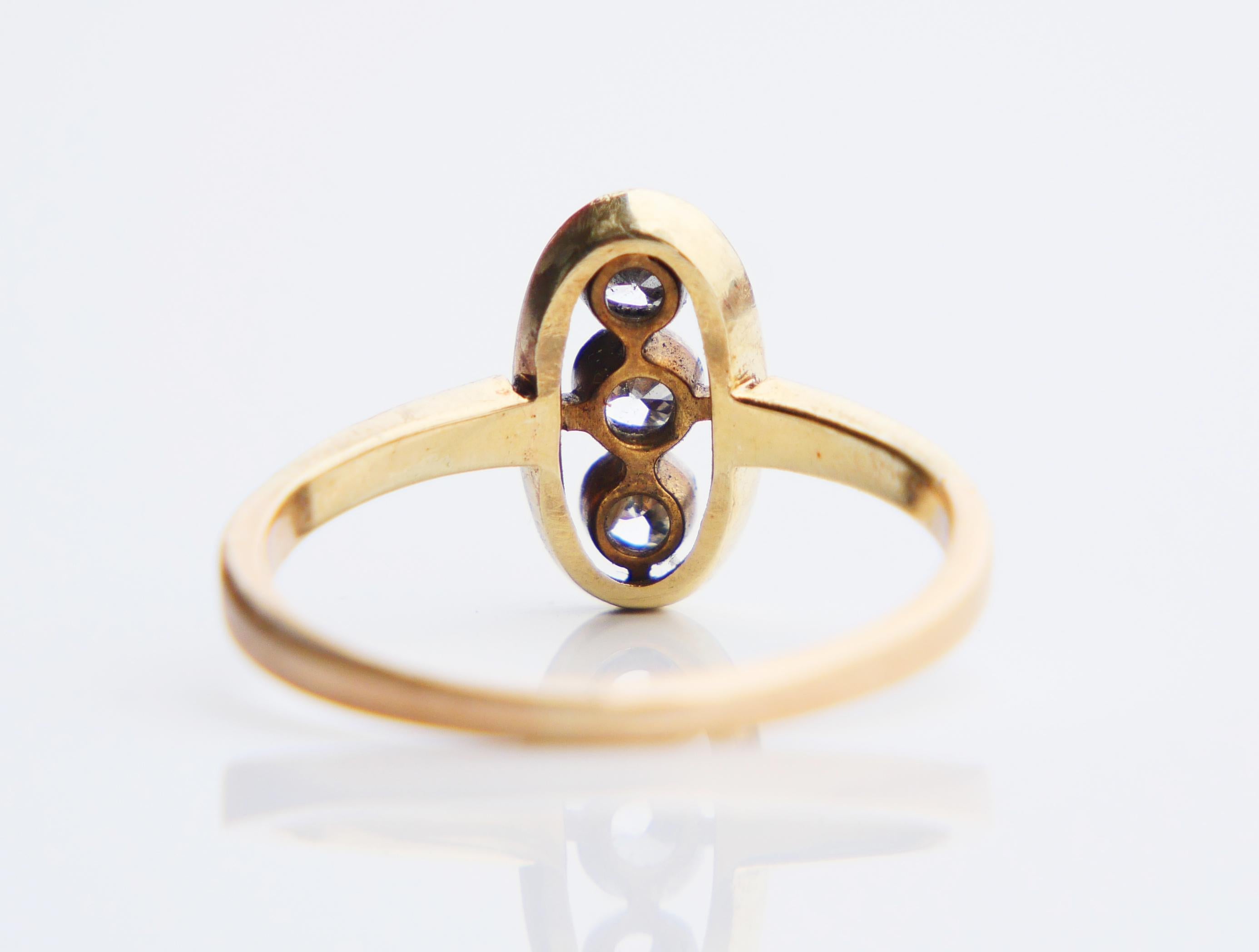 Antiker Thee Stone Ring 0.45ctw Diamanten 14K Gelbgold Platin ØUS8.25/3.3gr im Angebot 6