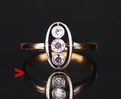 Antique Thee Stone Ring 0.45ctw Diamonds 14K Yellow Gold Platinum ØUS8.25/3.3gr