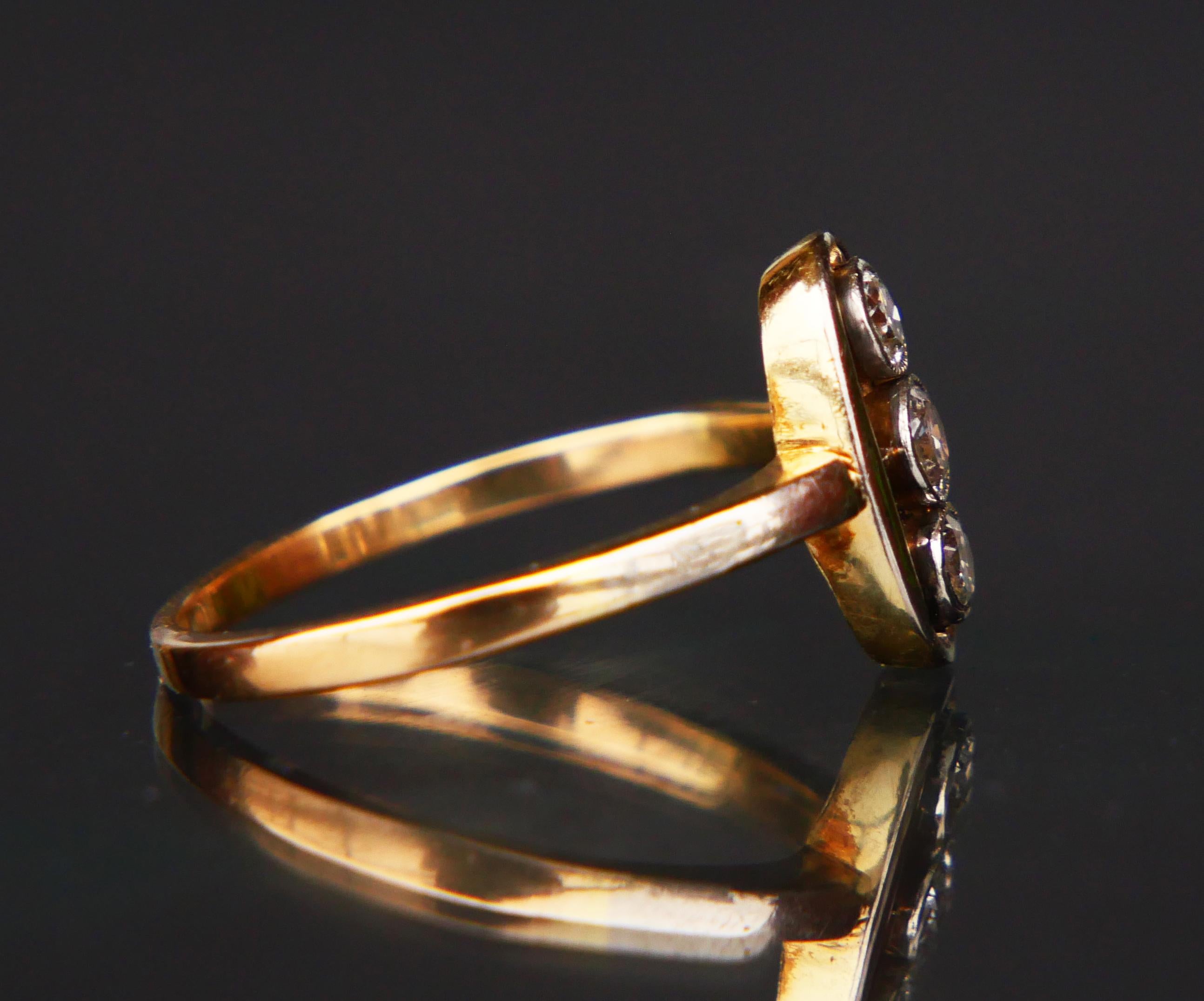 Women's Antique Thee Stone Ring 0.45ctw Diamonds 14K Yellow Gold Platinum ØUS8.25/3.3gr For Sale