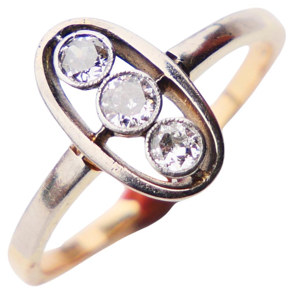 Antiker Thee Stone Ring 0.45ctw Diamanten 14K Gelbgold Platin ØUS8.25/3.3gr im Angebot