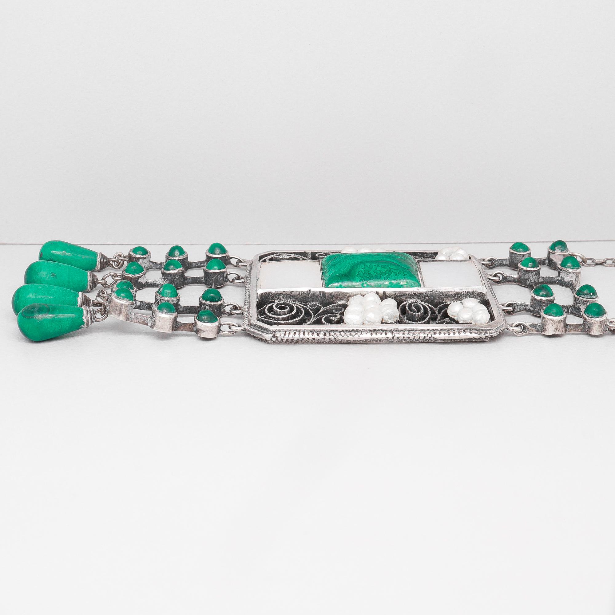 Collana antica Theodor Fahrner in argento, malachite e perle Jugendstil in vendita 6