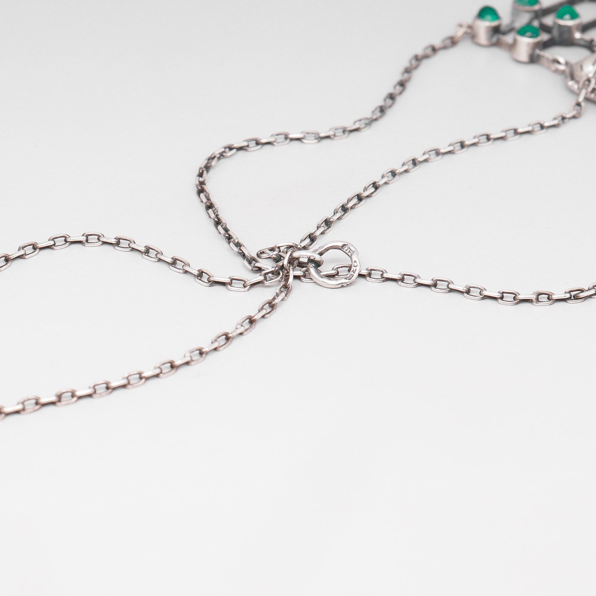 Collana antica Theodor Fahrner in argento, malachite e perle Jugendstil in vendita 12